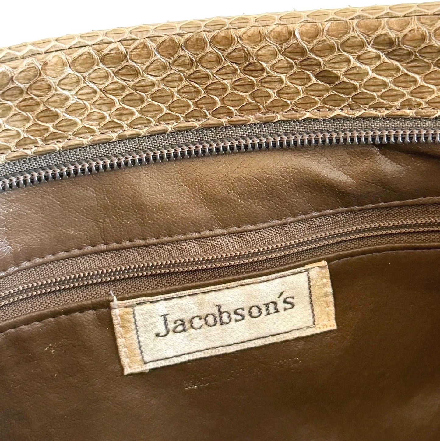 80's Genuine Snakeskin Clutch Bag Vintage Jacobson's Department Taupe Beige Brown