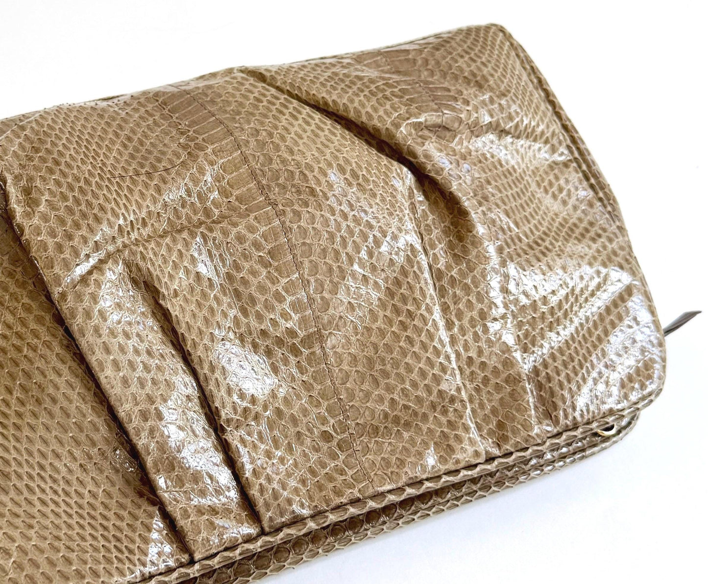 80's Genuine Snakeskin Clutch Bag Vintage Jacobson's Department Taupe Beige Brown