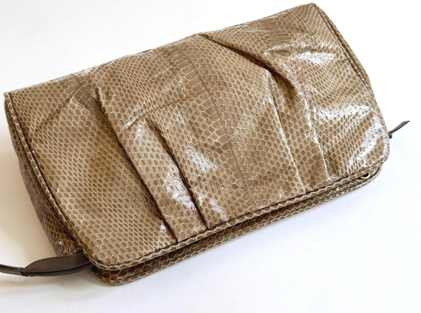 80's Genuine Snakeskin Clutch Bag Vintage Jacobson's Department Taupe Beige Brown