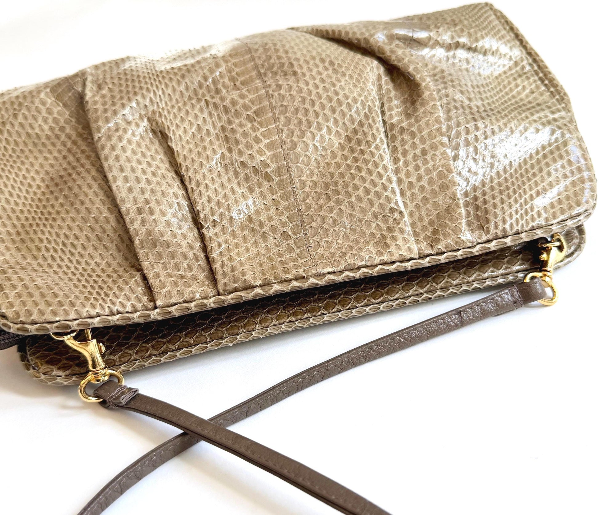 80's Genuine Snakeskin Clutch Bag Vintage Jacobson's Department Taupe Beige Brown