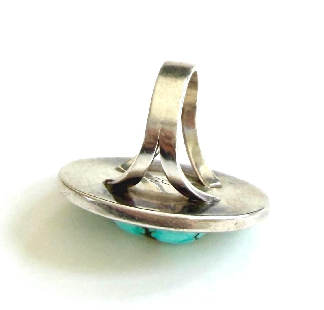 Vintage Zuni Turquoise Ring Signed Native American Sterling Silver
