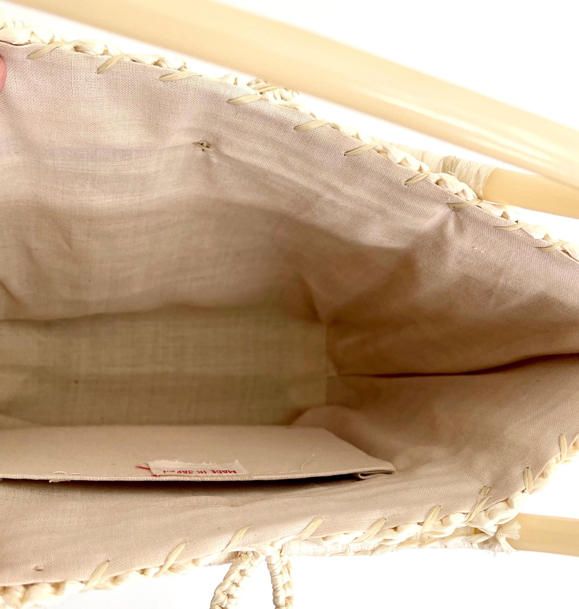 Vintage Woven Raffia Bag: 1950s-60s White Purse with Plastic Handles