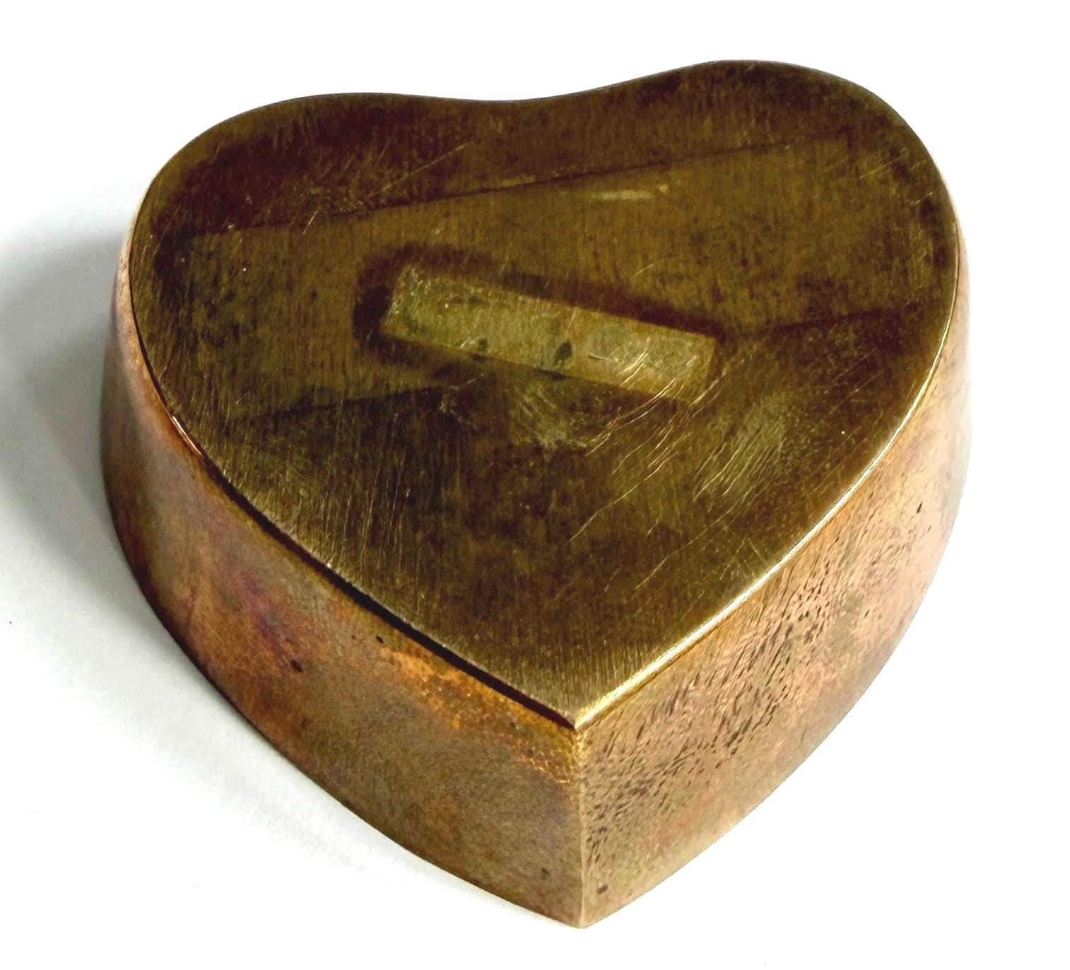 Vintage Solid Brass Heart Box Valentines Love Anniversary Gift