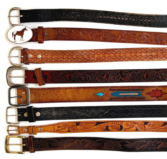 Vintage Toole Leather Western Cowboy Belt 70s 80s Boho Americana