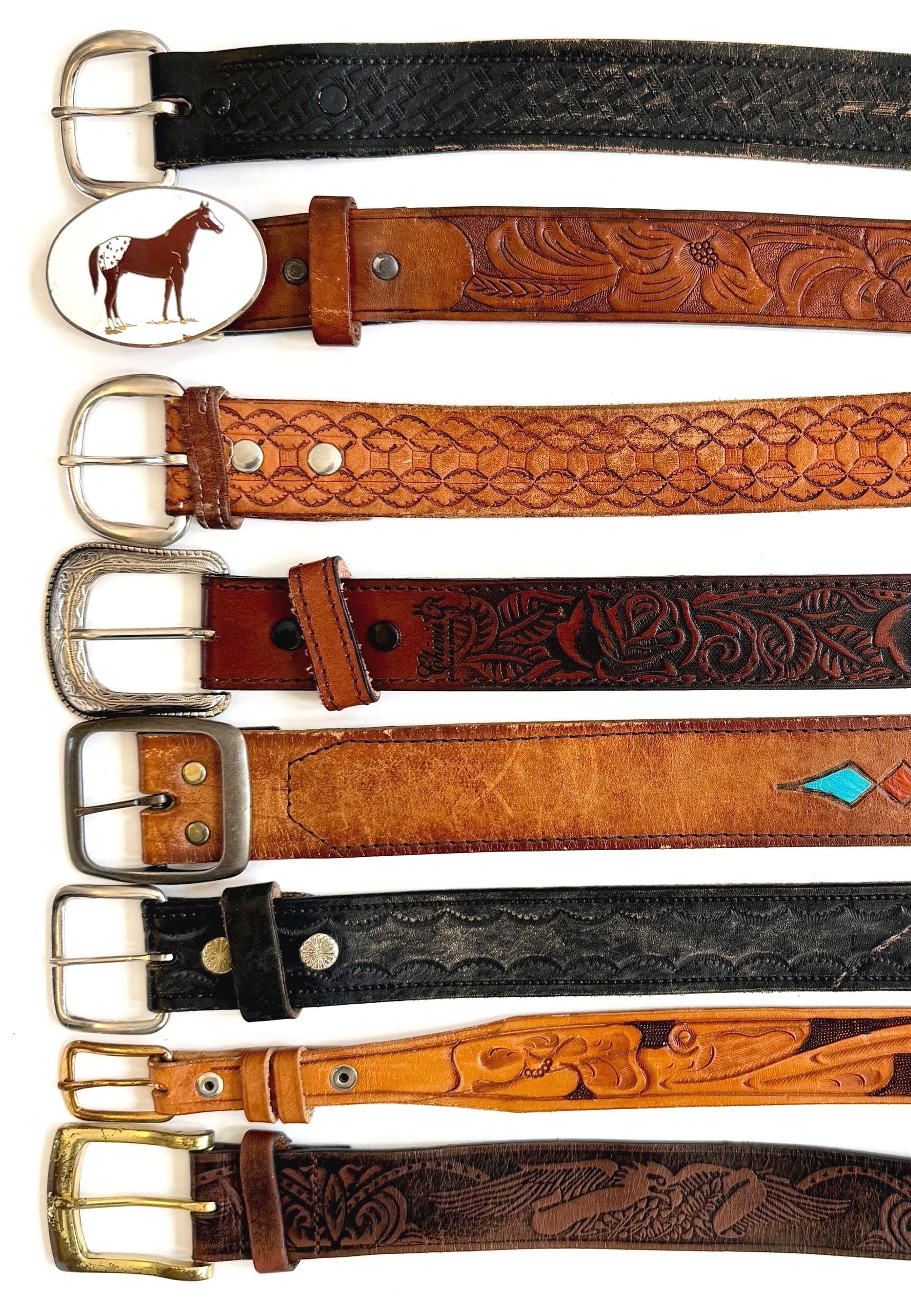 Vintage Toole Leather Western Cowboy Belt 70s 80s Boho Americana
