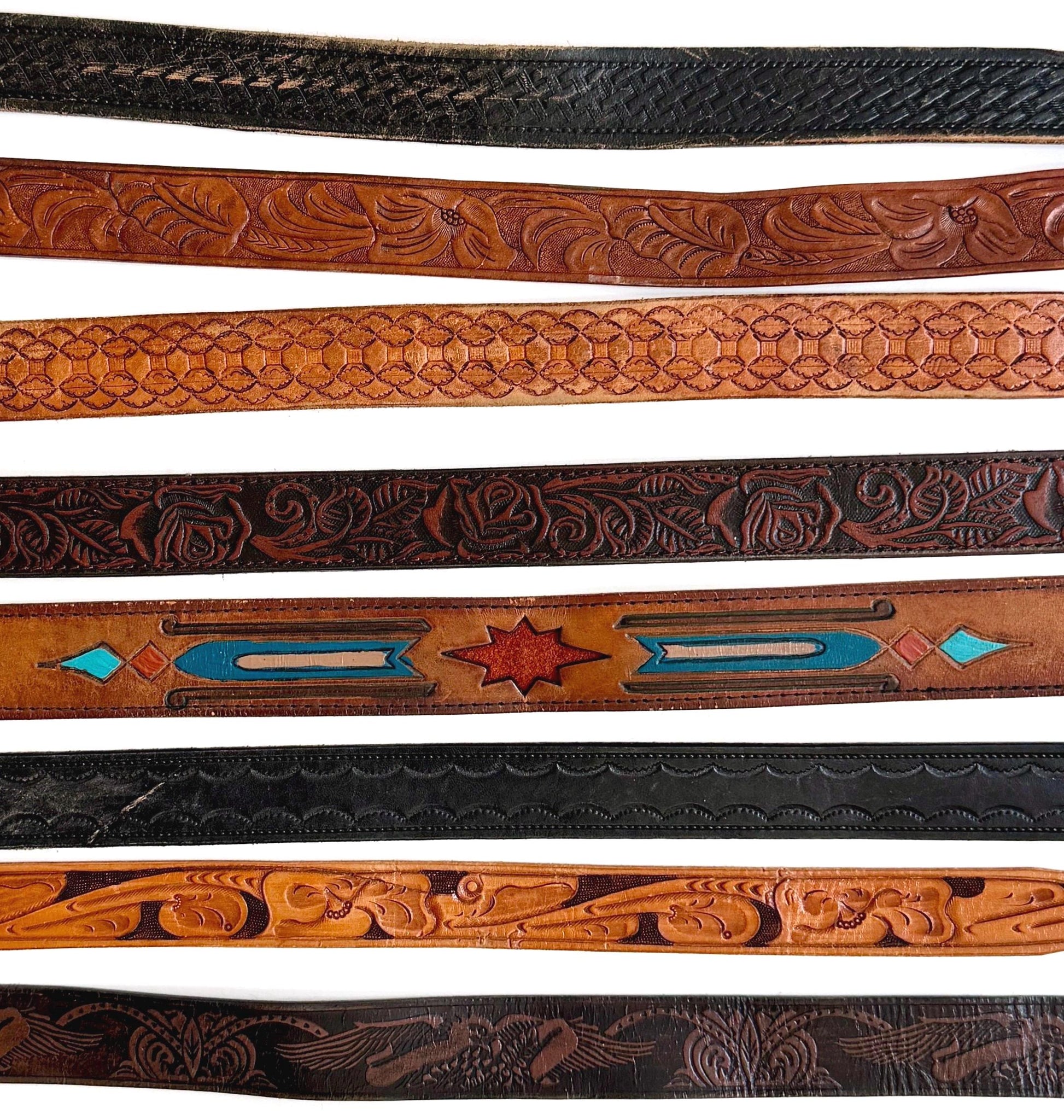 Vintage Toole Leather Western Cowboy Belt 70s 80s Boho Americana