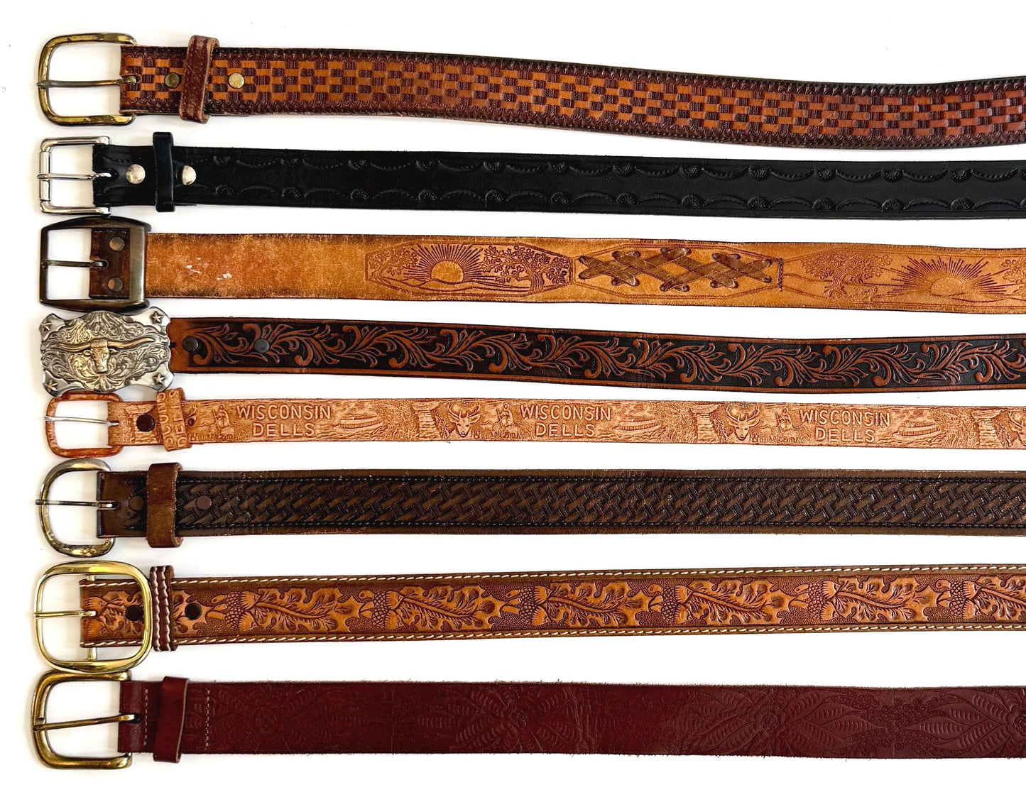 Vintage Western Tooled Leather Belt Black Brown Leather Strap