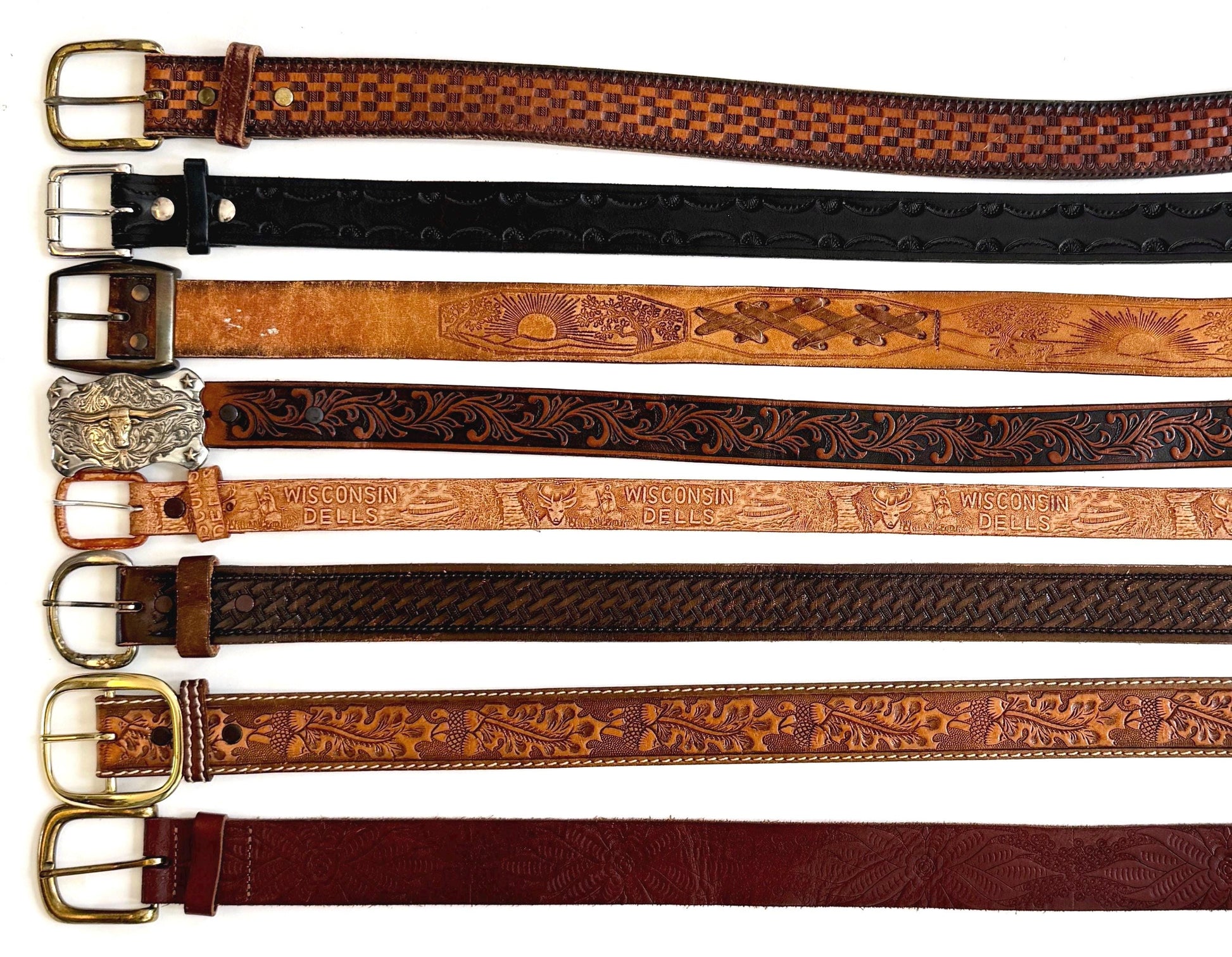 Vintage Western Tooled Leather Belt Black Brown Leather Strap