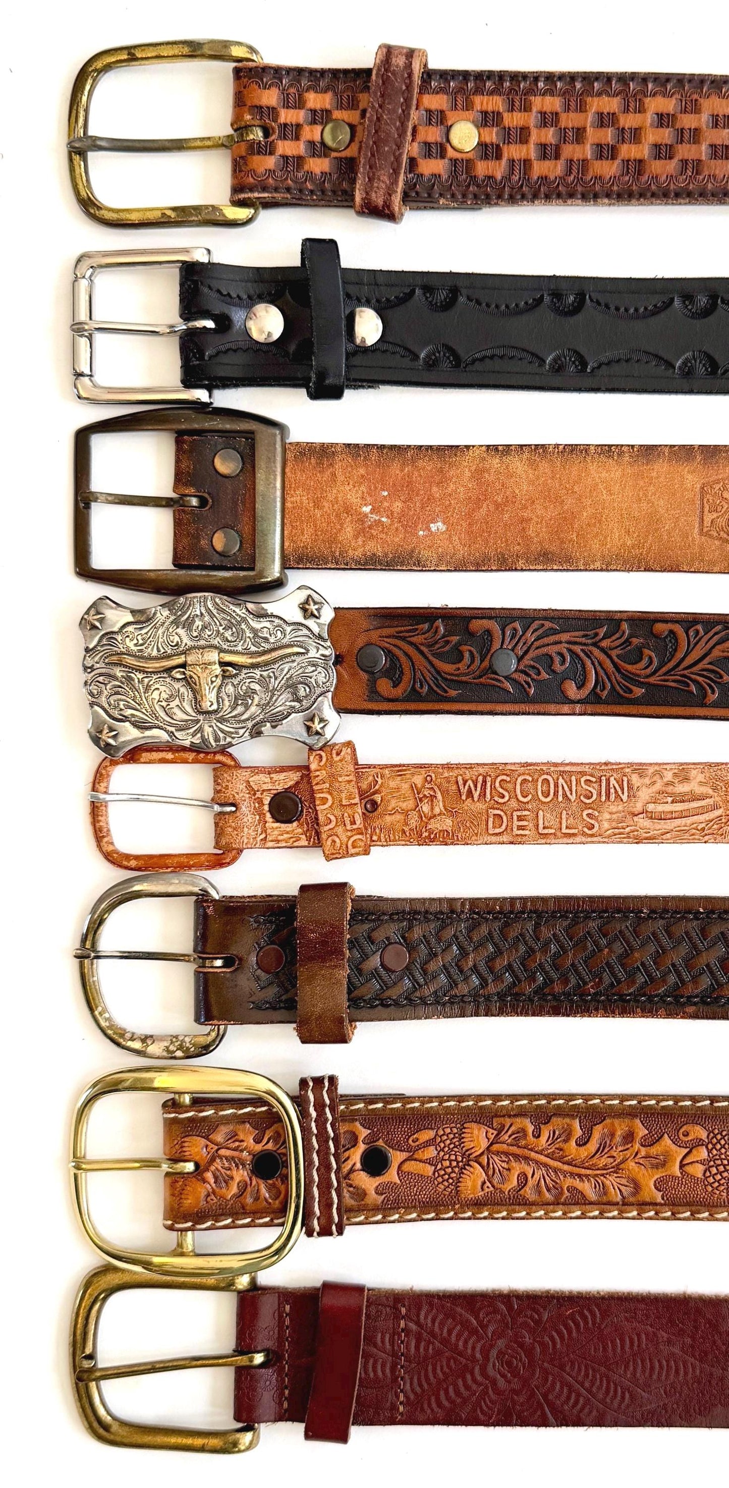Vintage Western Tooled Leather Belt Black Brown Leather Strap