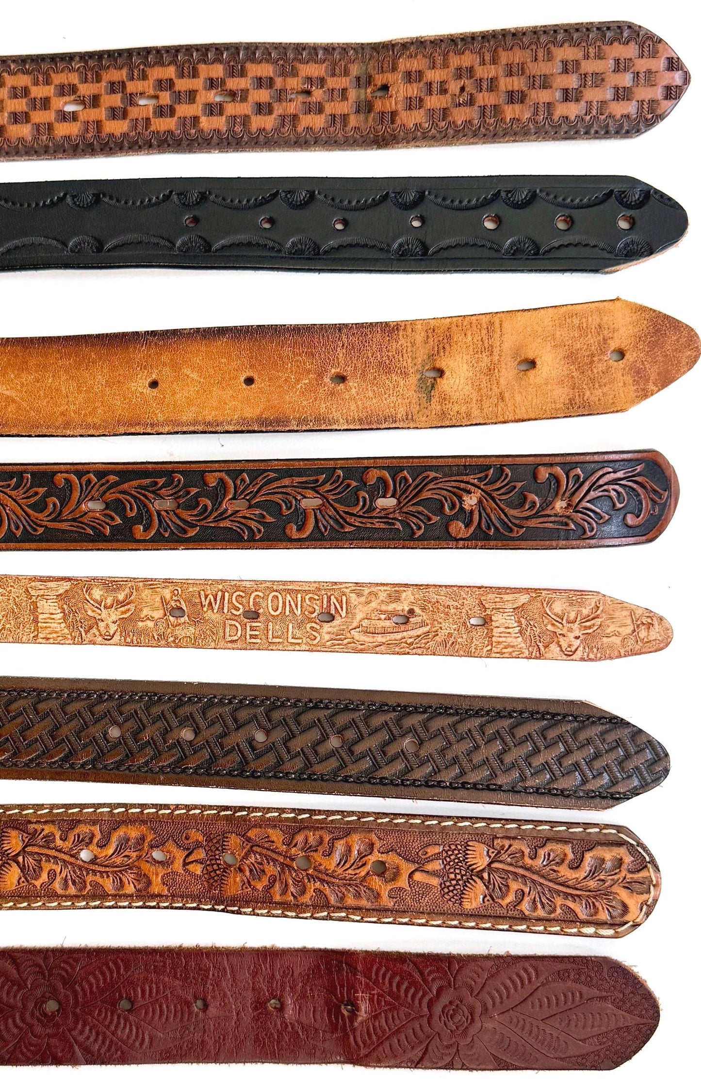 Vintage Western Tooled Leather Belt Black Brown Leather Strap