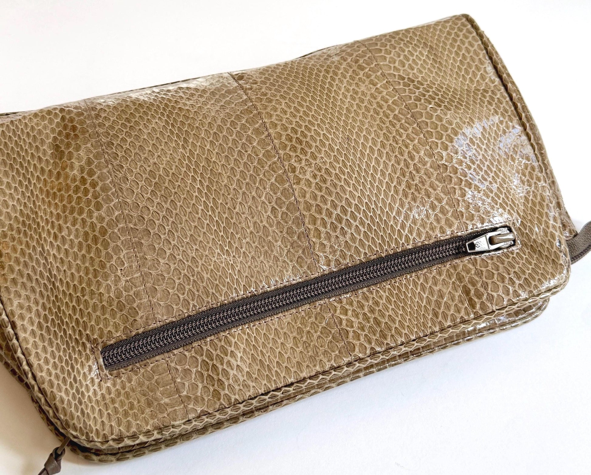 80's Genuine Snakeskin Clutch Bag Vintage Jacobson's Department Taupe Beige Brown