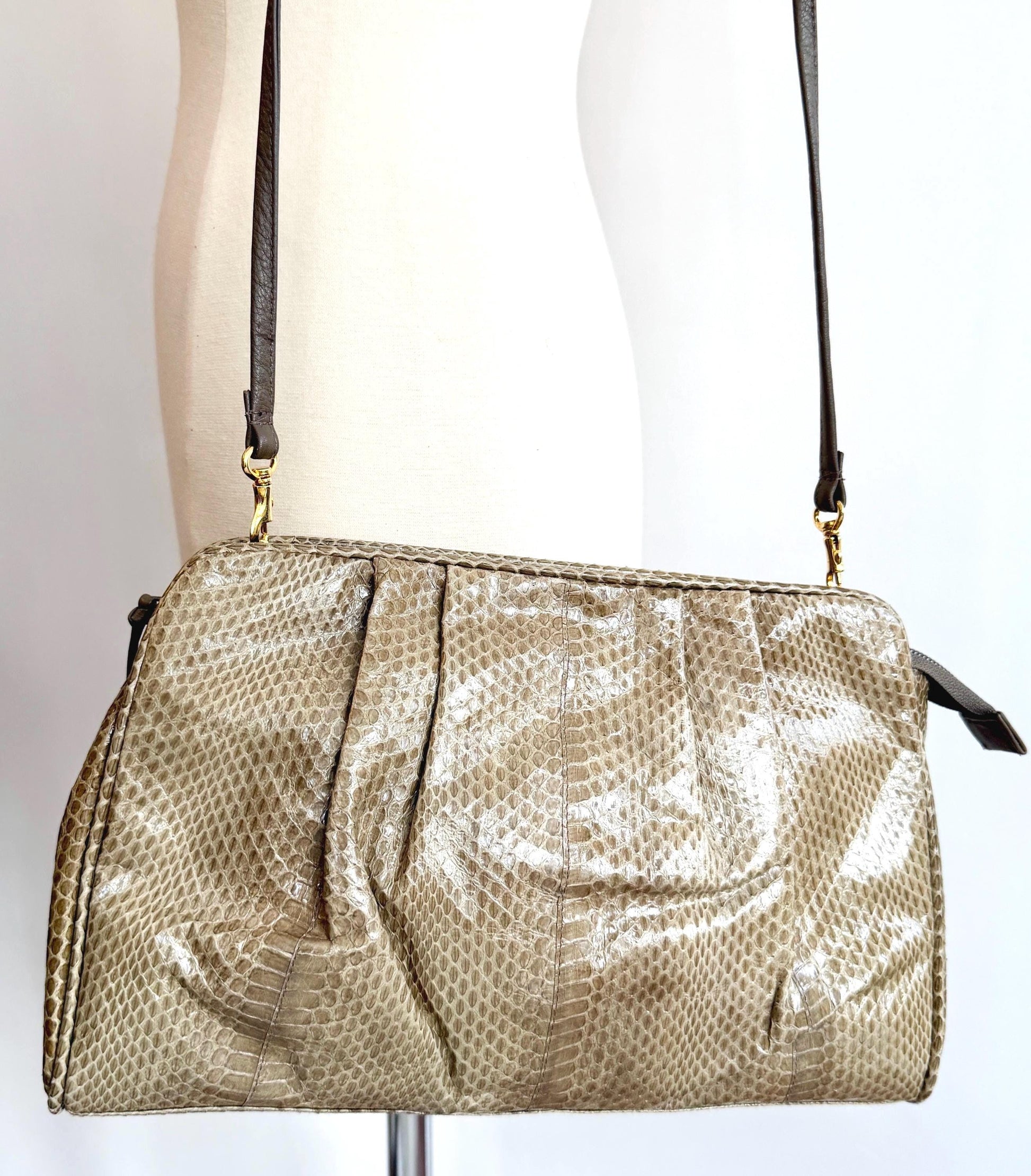 80's Genuine Snakeskin Clutch Bag Vintage Jacobson's Department Taupe Beige Brown