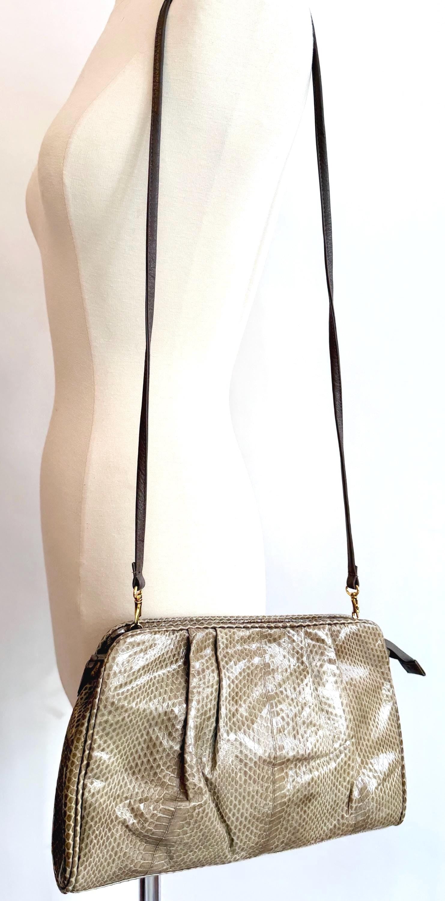 80's Genuine Snakeskin Clutch Bag Vintage Jacobson's Department Taupe Beige Brown