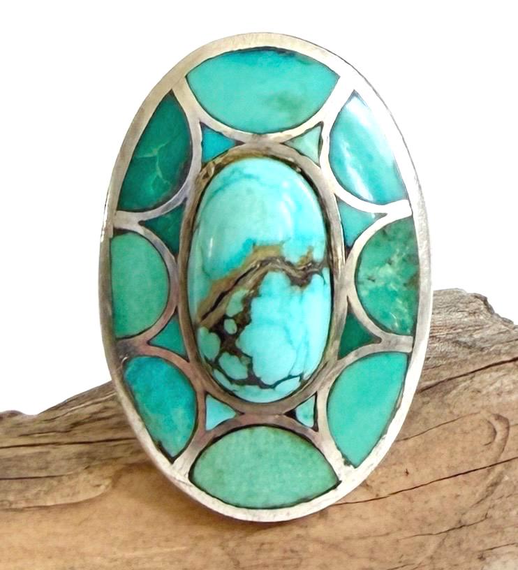 Vintage Zuni Turquoise Ring Signed Native American Sterling Silver