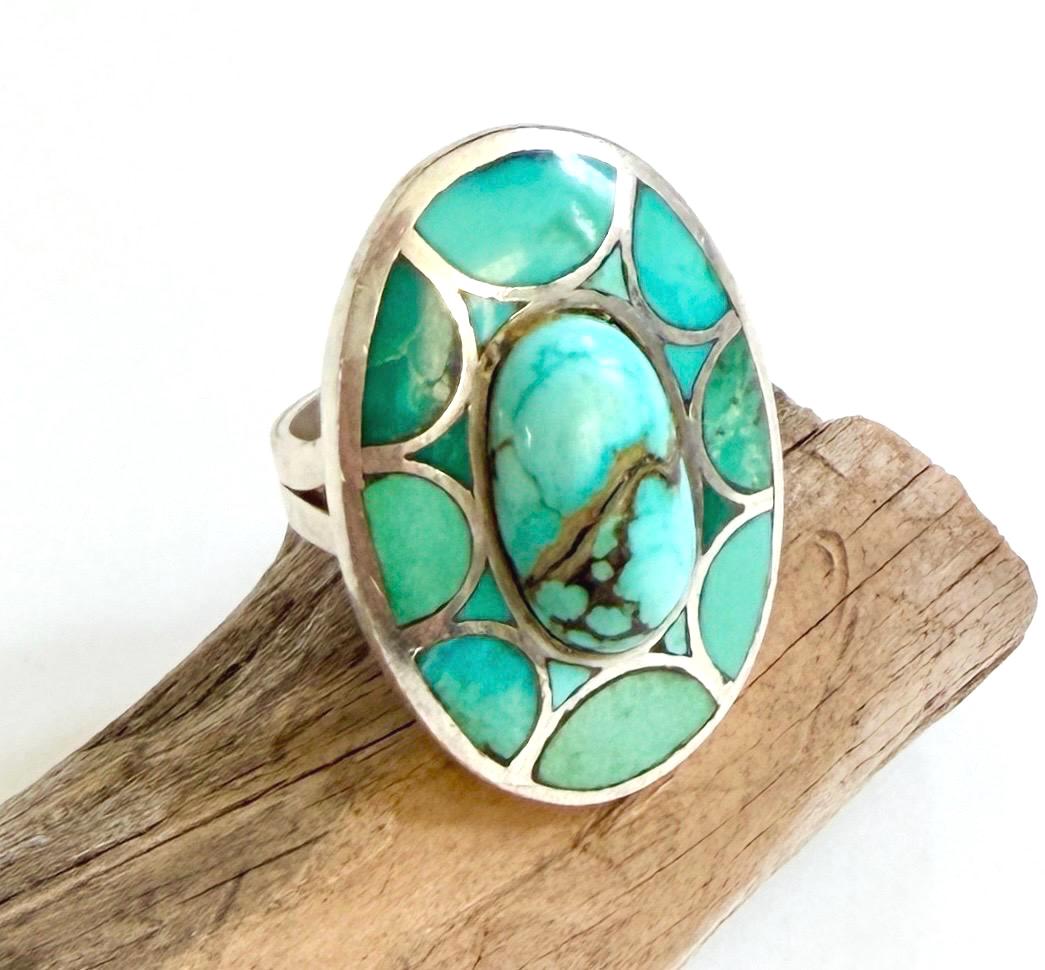 Vintage Zuni Turquoise Ring Signed Native American Sterling Silver