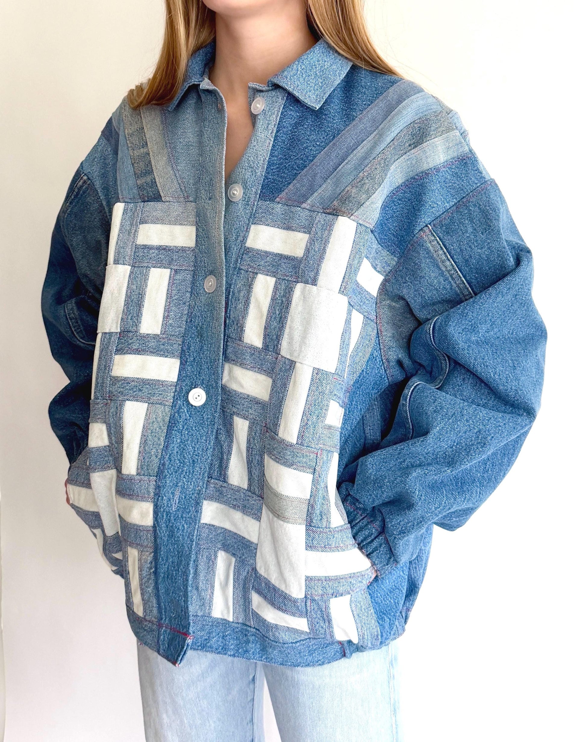 Vintage Patchwork Denim Jacket Handmade Upcycled