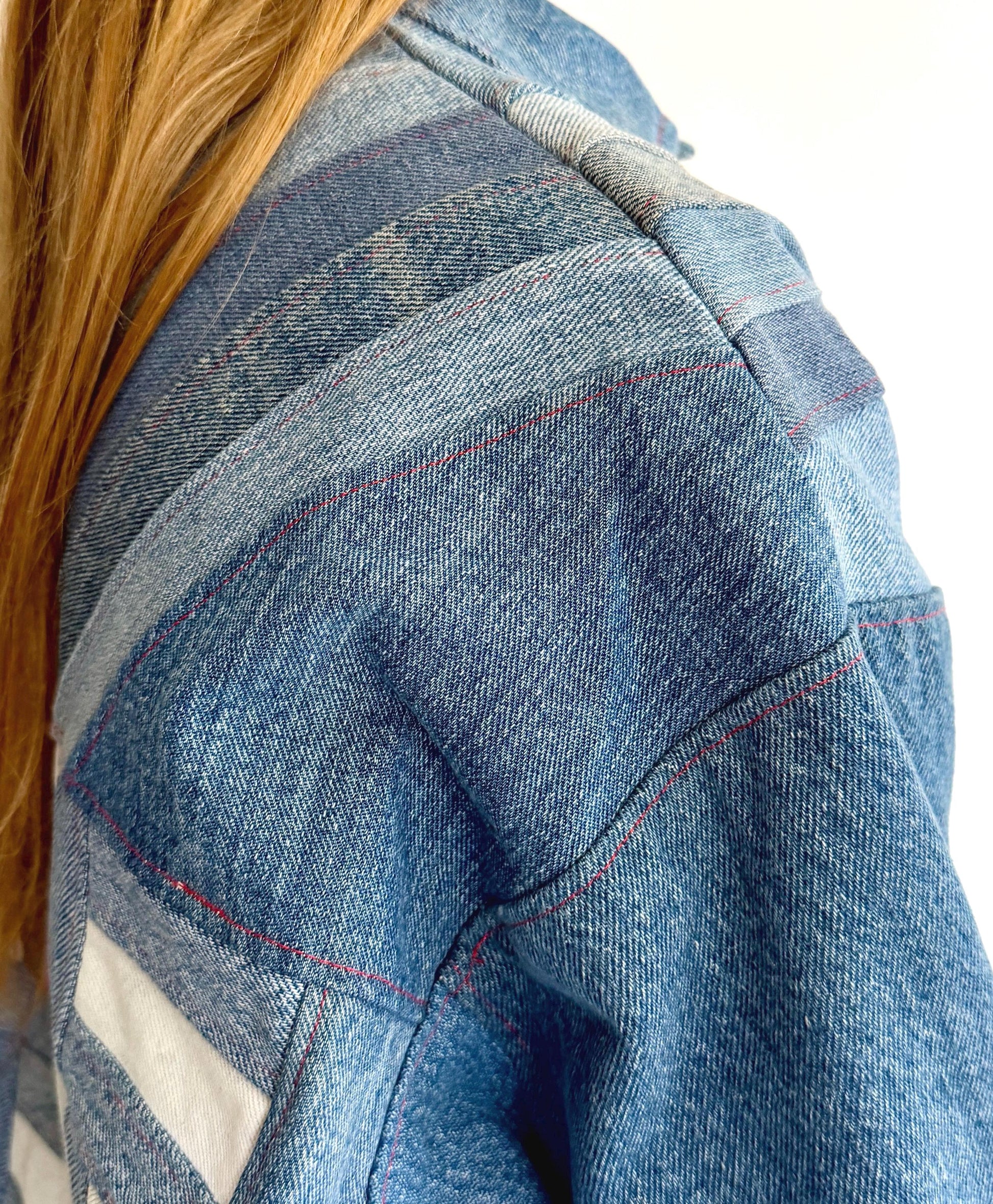 Vintage Handmade Upcycled Patchwork Denim Jacket Wearable Fiber Art