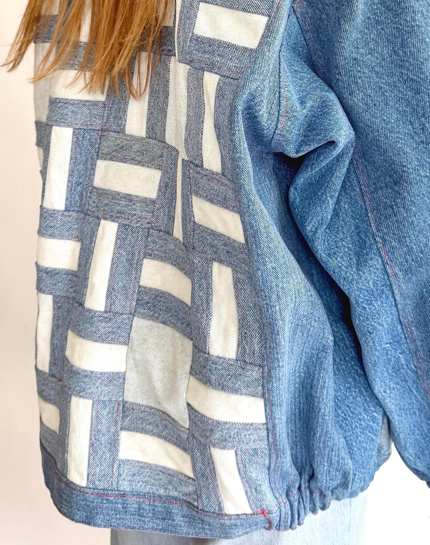 Vintage Handmade Upcycled Patchwork Denim Jacket Wearable Fiber Art