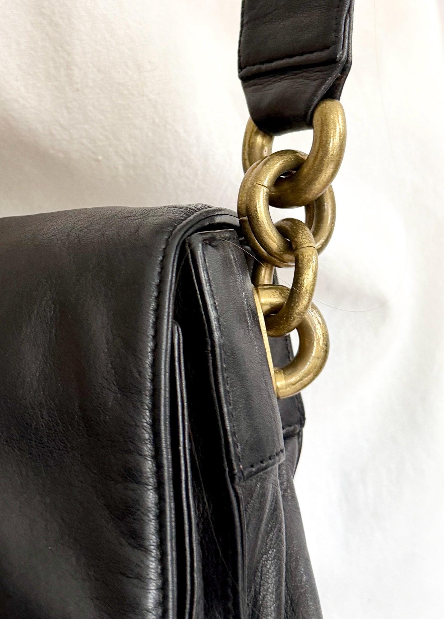 90s DKNY Minimalist Crossbody Bag Buttery Soft Black Leather
