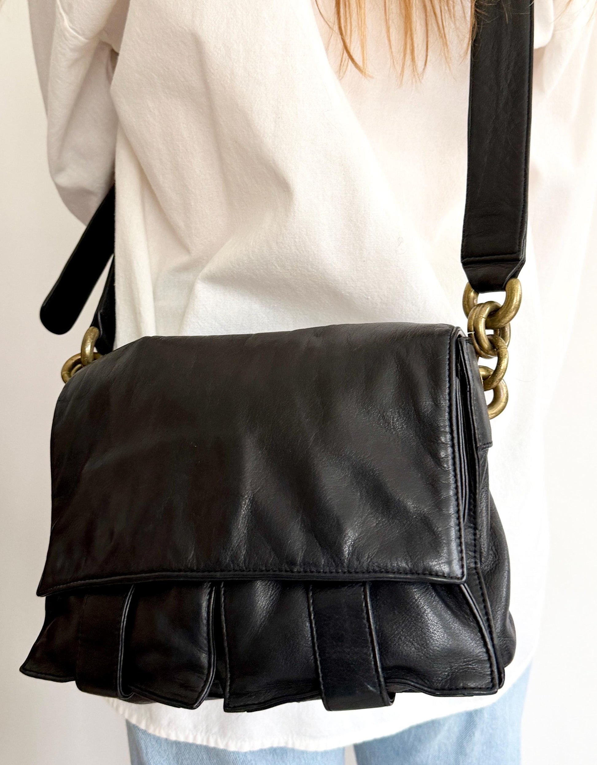 90s DKNY Minimalist Crossbody Bag Buttery Soft Black Leather