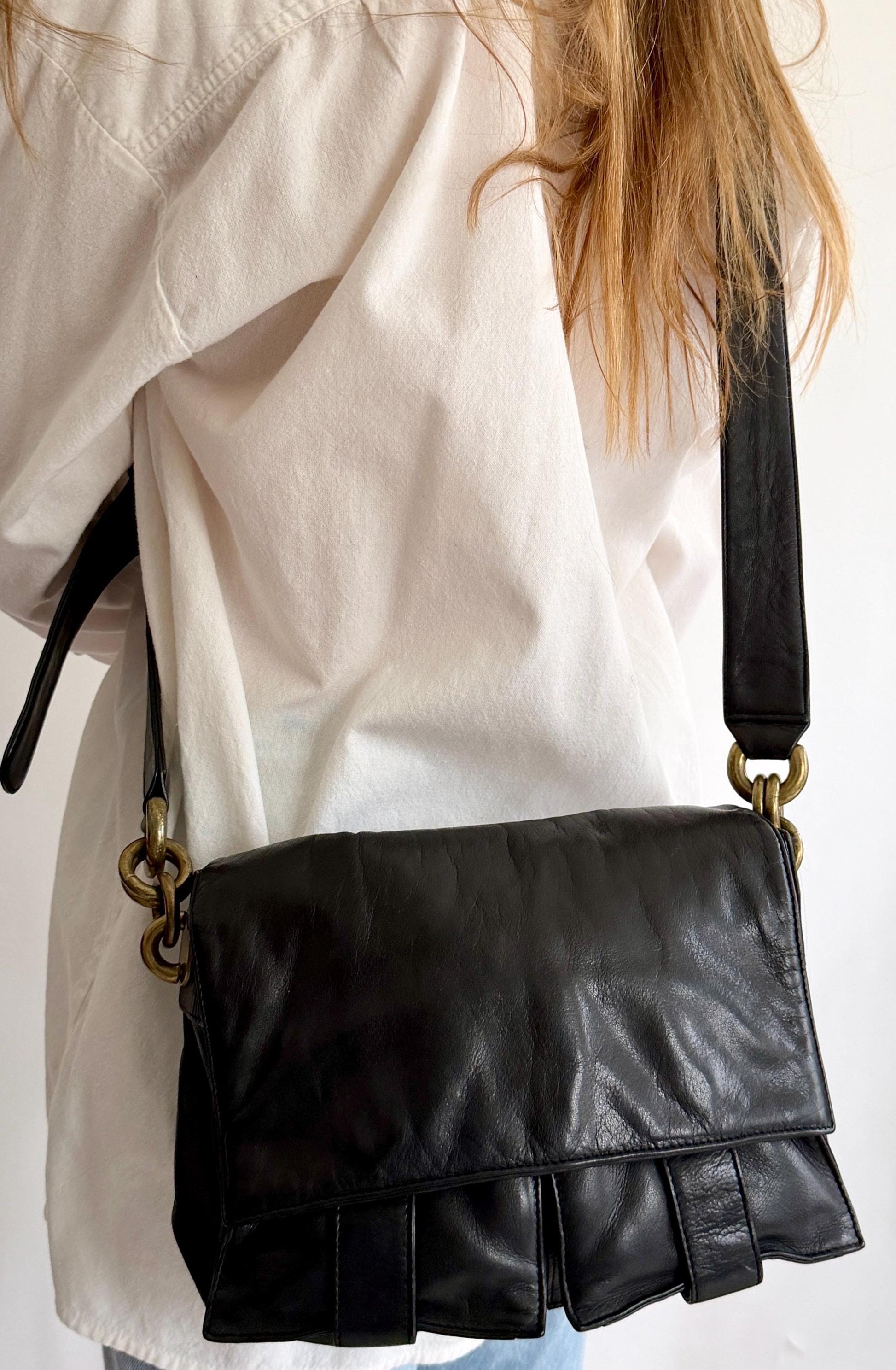 90s DKNY Minimalist Crossbody Bag Buttery Soft Black Leather