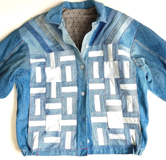 Vintage Patchwork Denim Jacket Handmade Upcycled