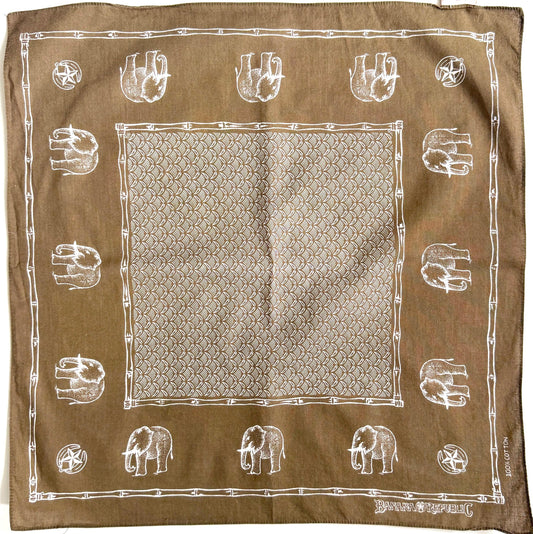 Rare Vintage 80s Banana Republic Travel & Safari Bandana Olive Khaki Elephant Print Cotton