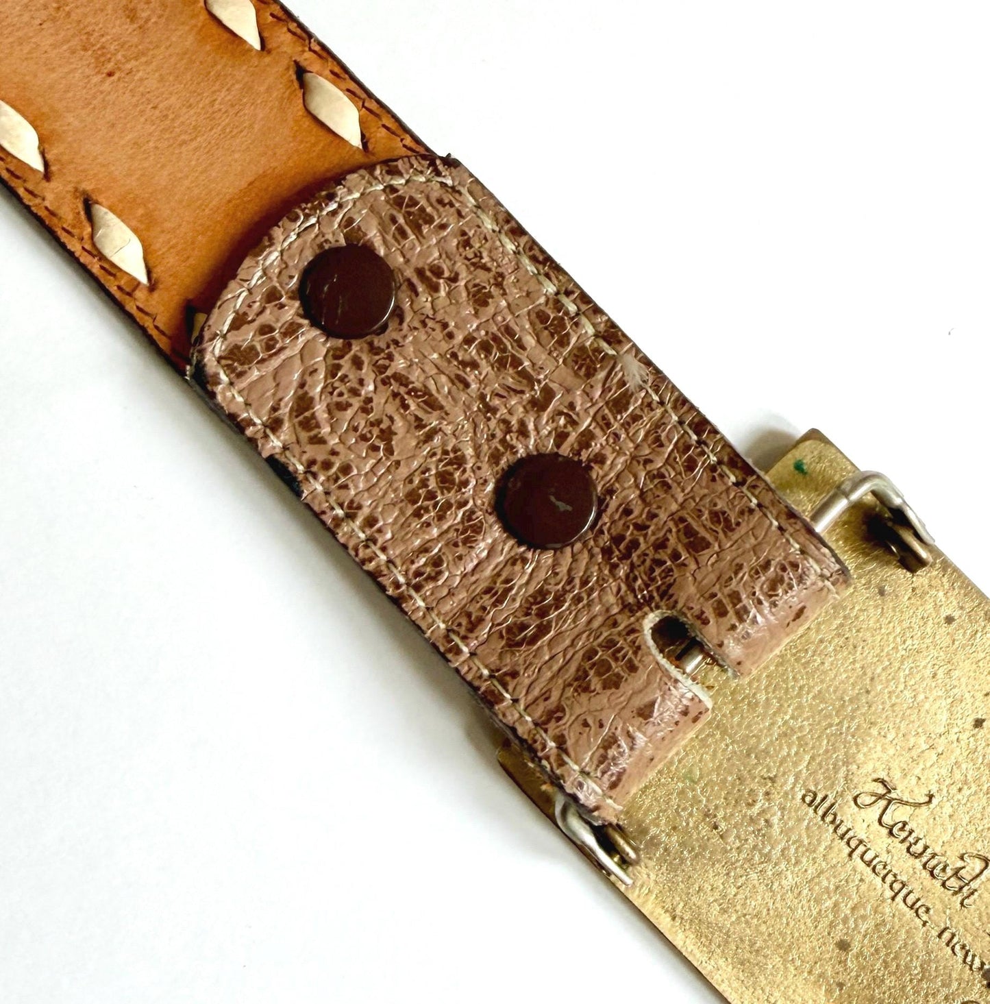 Vintage Country Music Solid Brass Buckle Brown Leather Belt
