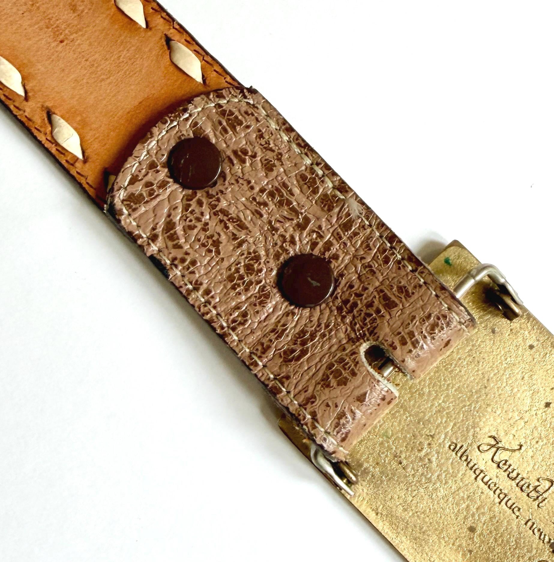 Vintage Country Music Solid Brass Buckle Brown Leather Belt