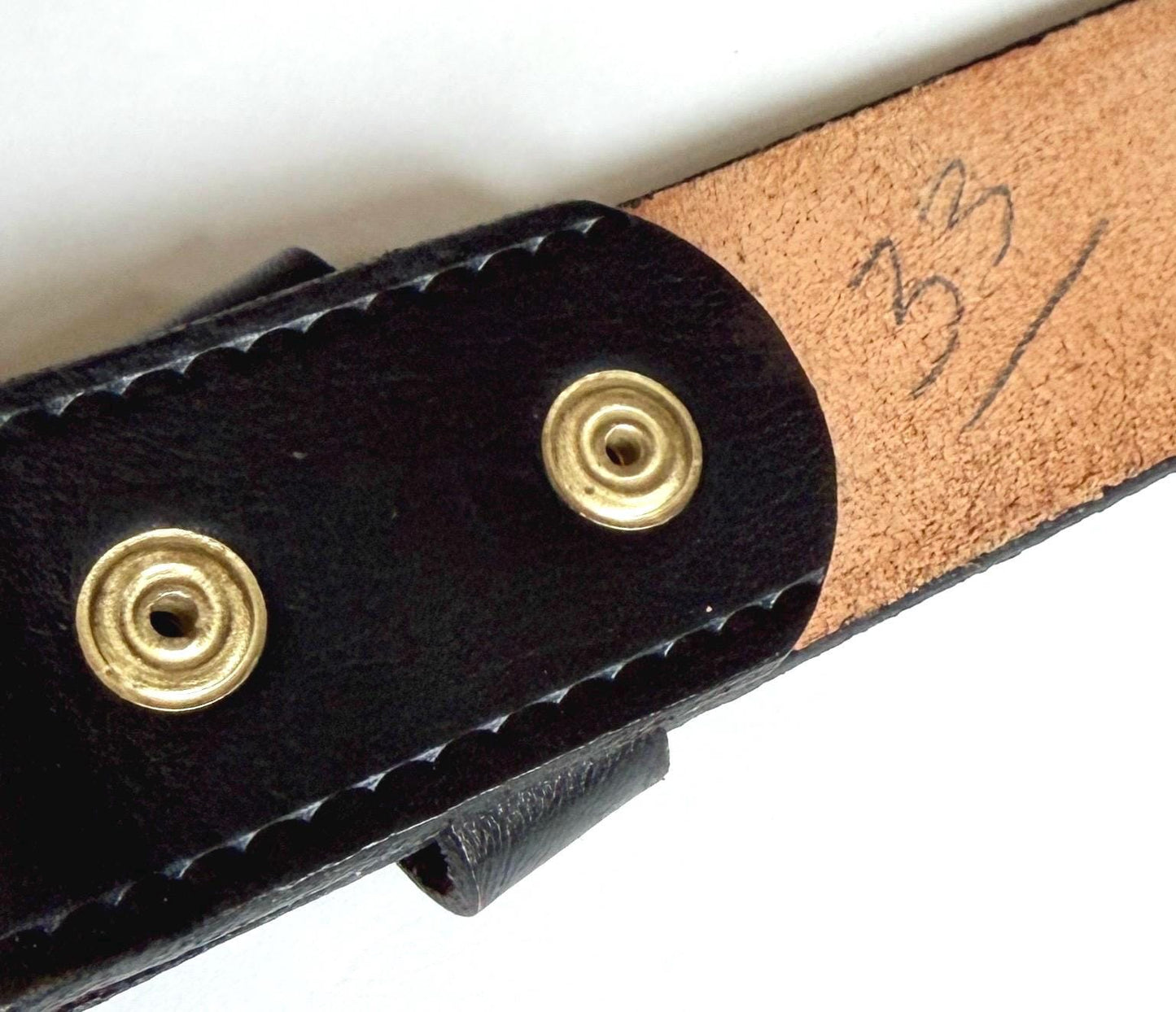 Vintage Western Concho Belt Solid Brass Navajo Style Buckle Black Leather Strap