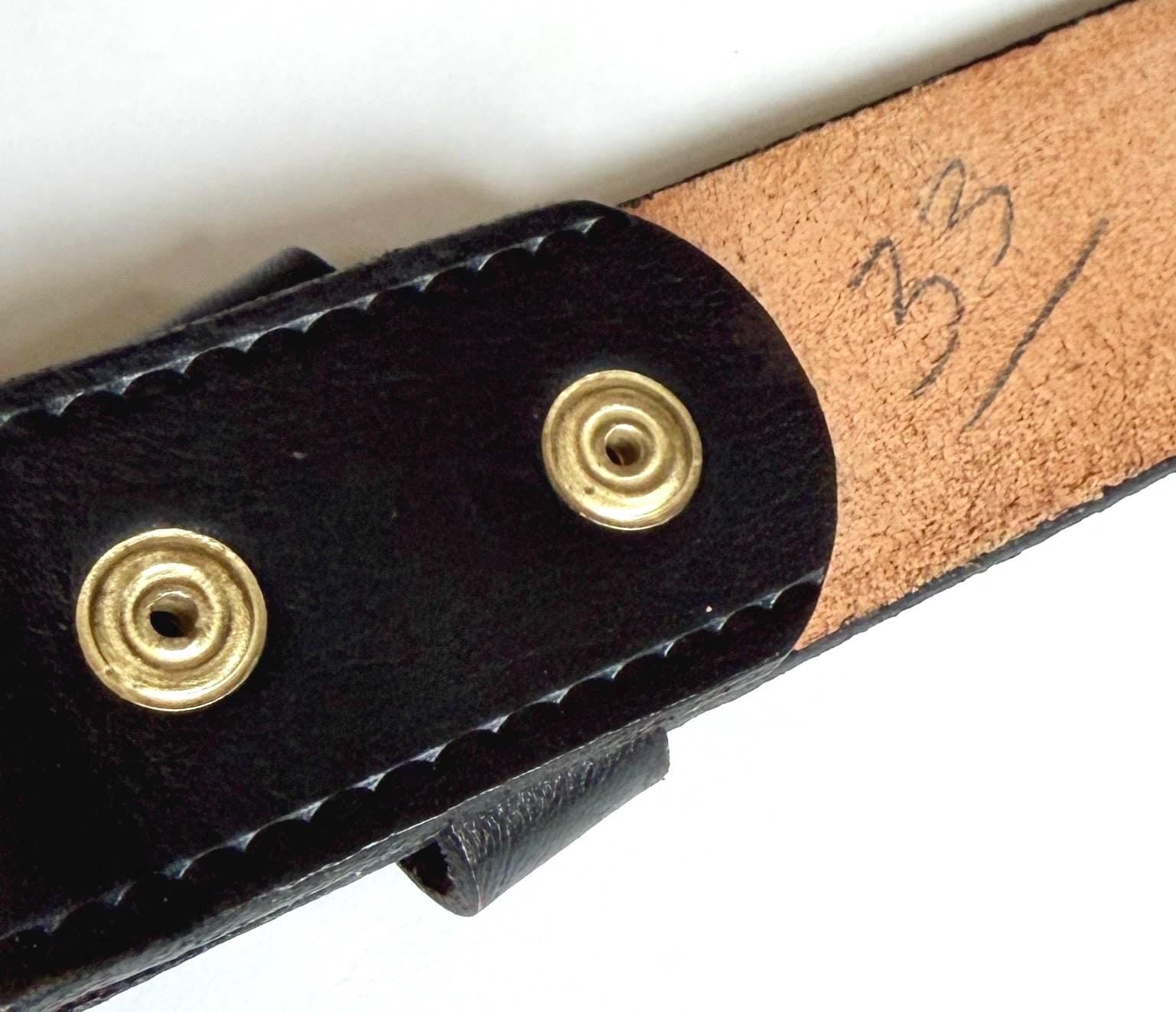 Vintage Western Concho Belt Solid Brass Navajo Style Buckle Black Leather Strap