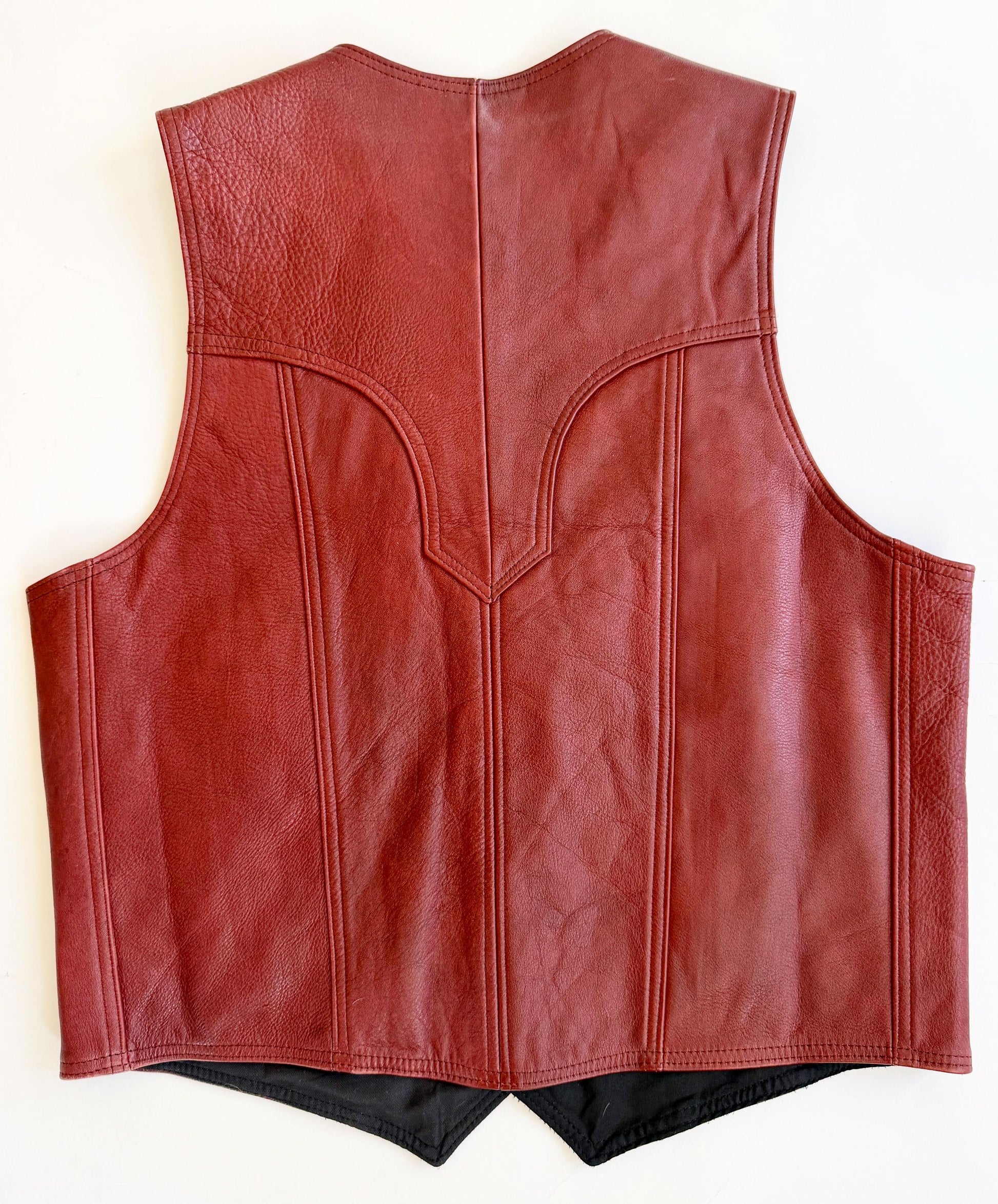 Vintage Western Oxblood Red Leather Vest Made in Mexico