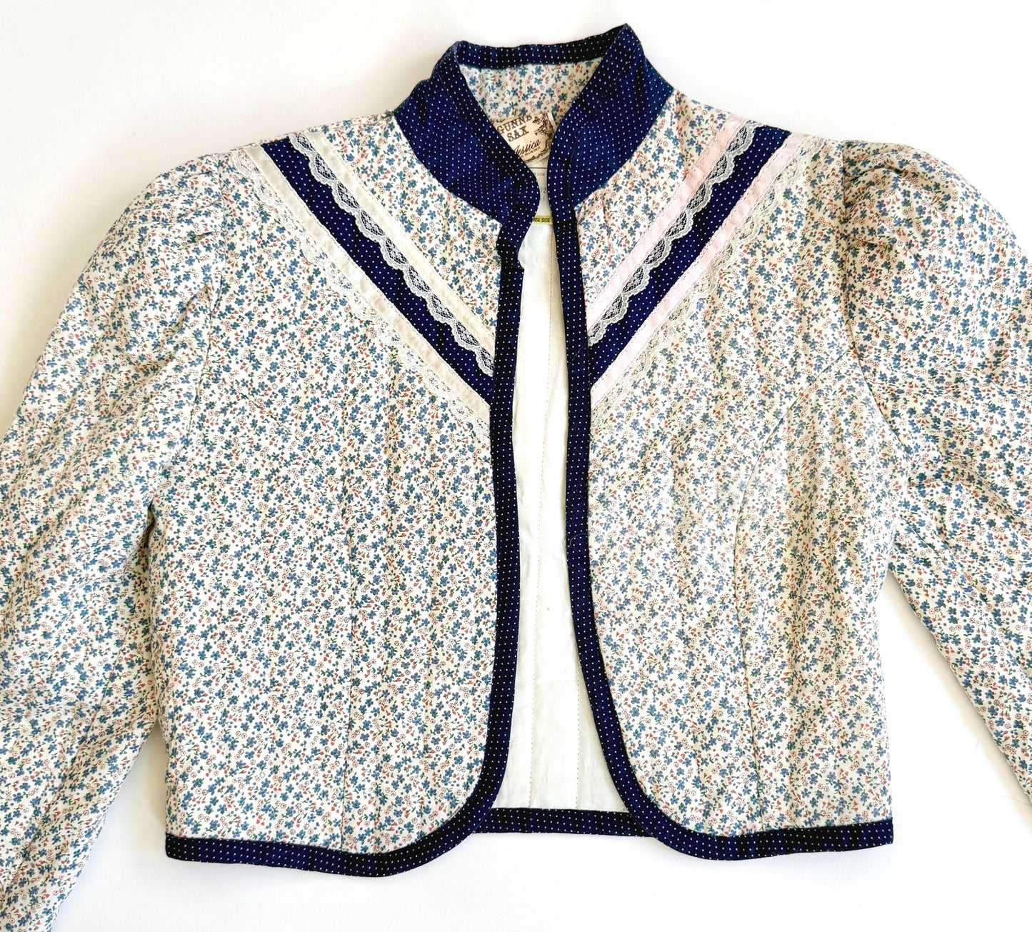 Vintage 70s Gunne Sax Cropped Top Jacket Lightly Quilted Ditsy Floral Print Cotton