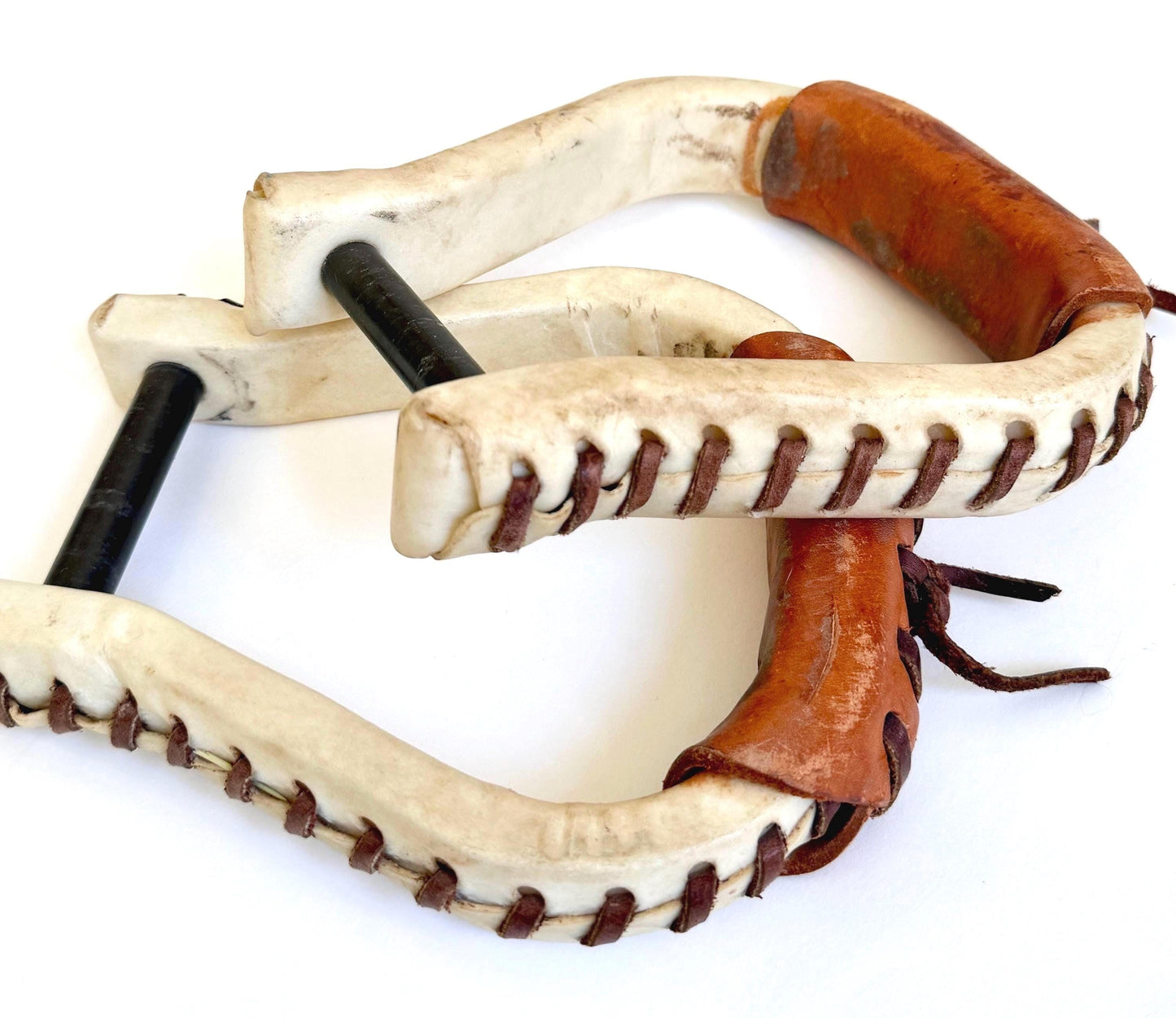 Vintage Leather Stirrups Ralph Lauren Style Rustic Handmade Rawhide Equestrian Ranch House Decor