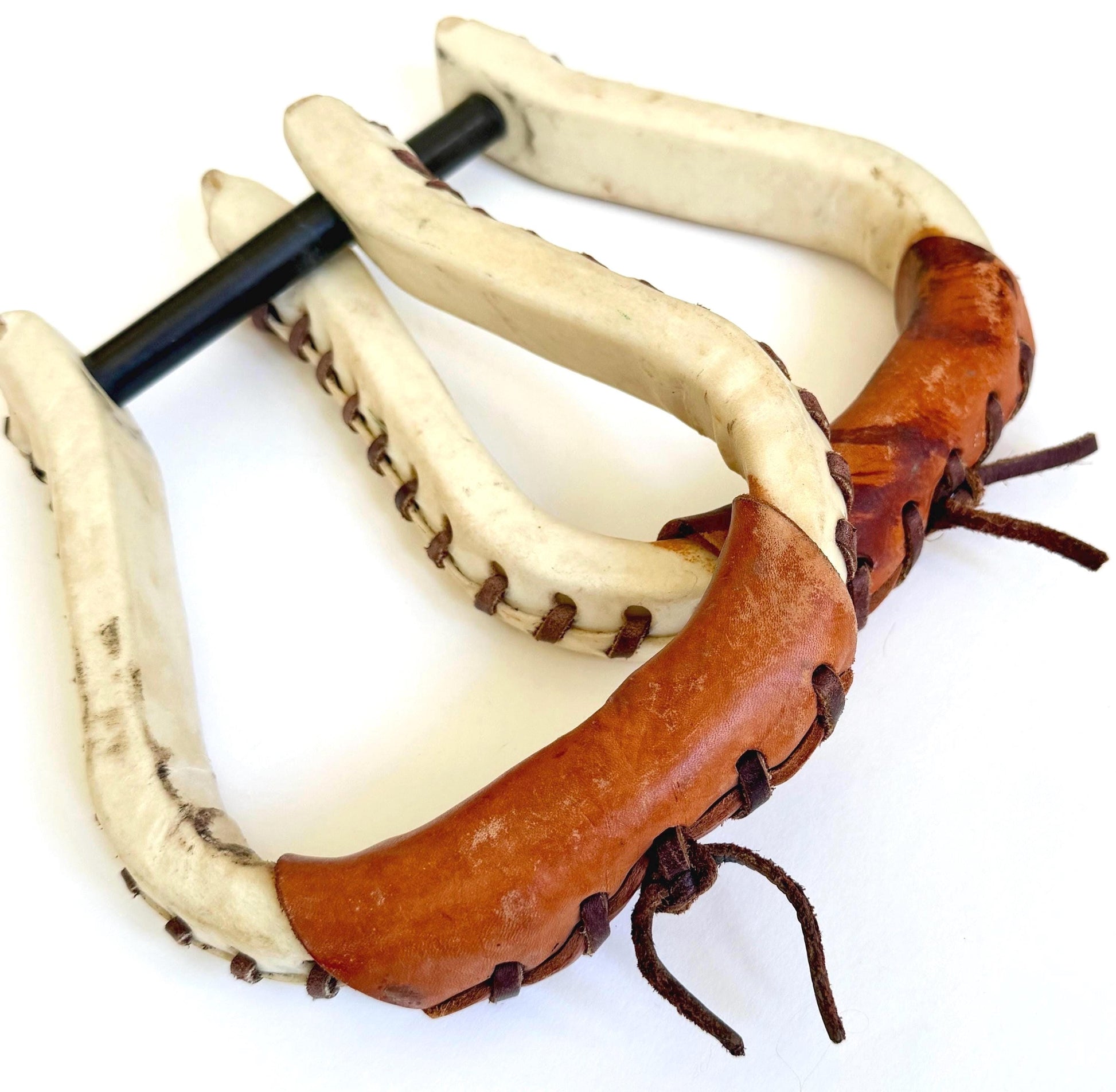 Vintage Leather Stirrups Ralph Lauren Style Rustic Handmade Rawhide Equestrian Ranch House Decor