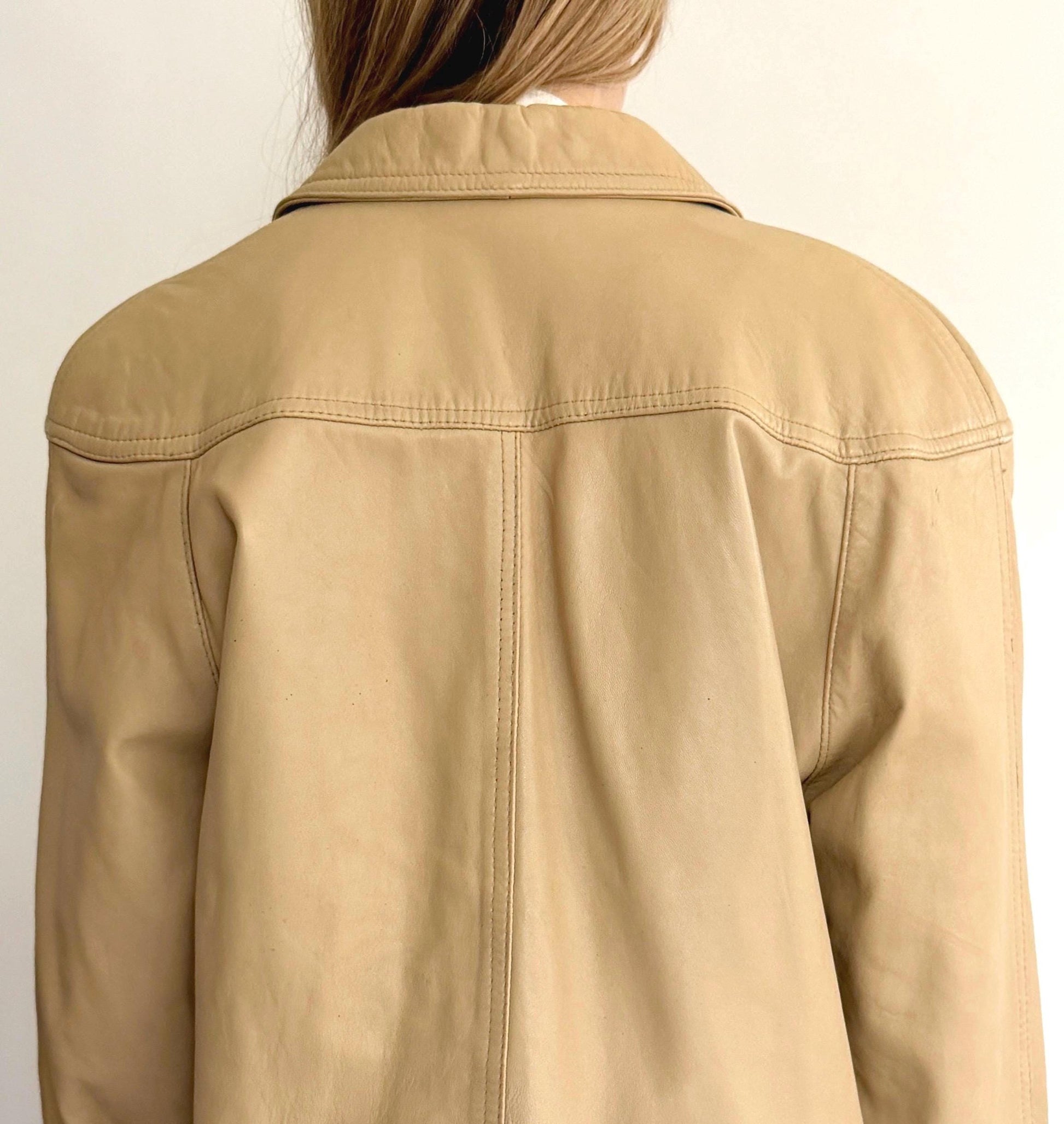 Vintage 80s Soft Beige Leather Jacket Loose Oversized Boyfriend Fit