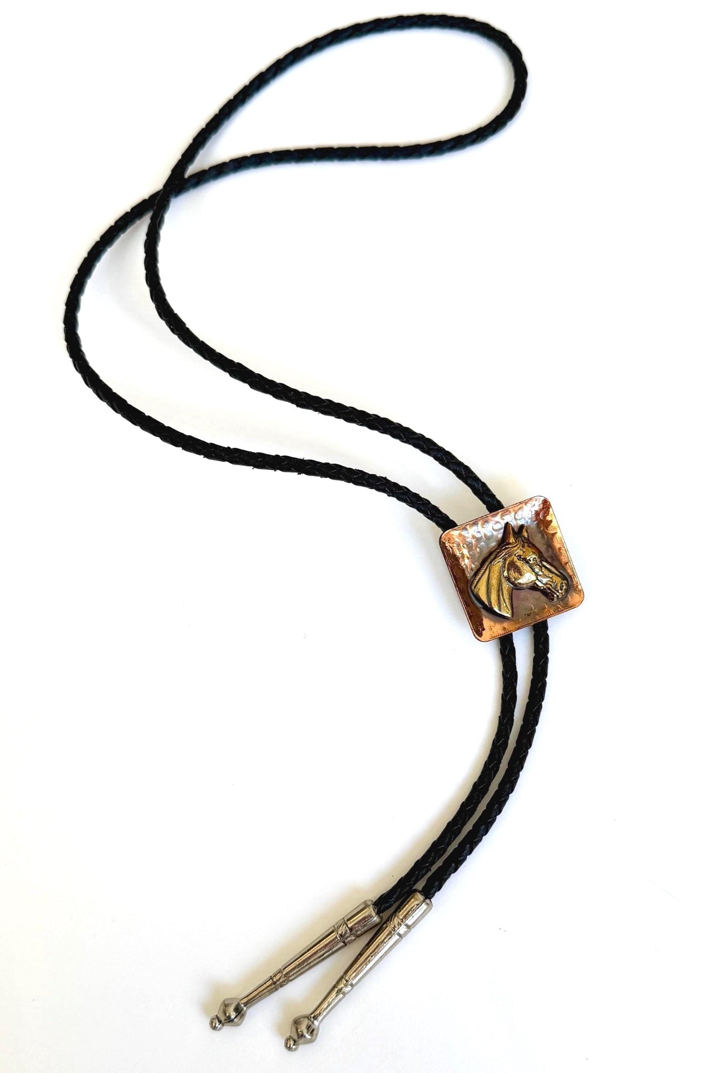 Vintage Western Copper Horse Head Bolo Tie 80s Cowboy Necklace