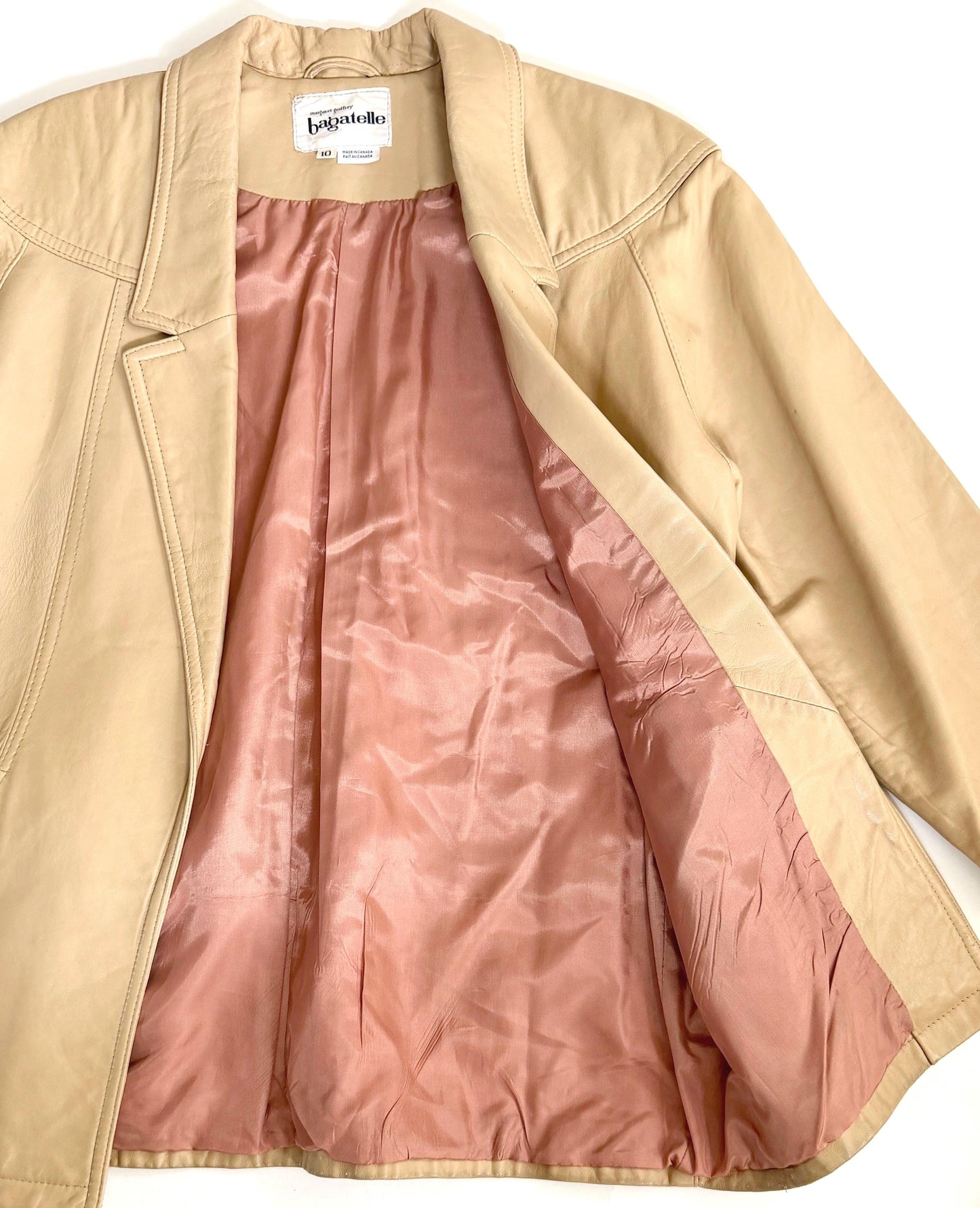 Vintage Beige Leather Jacket 80s 90s Loose Oversized Fit