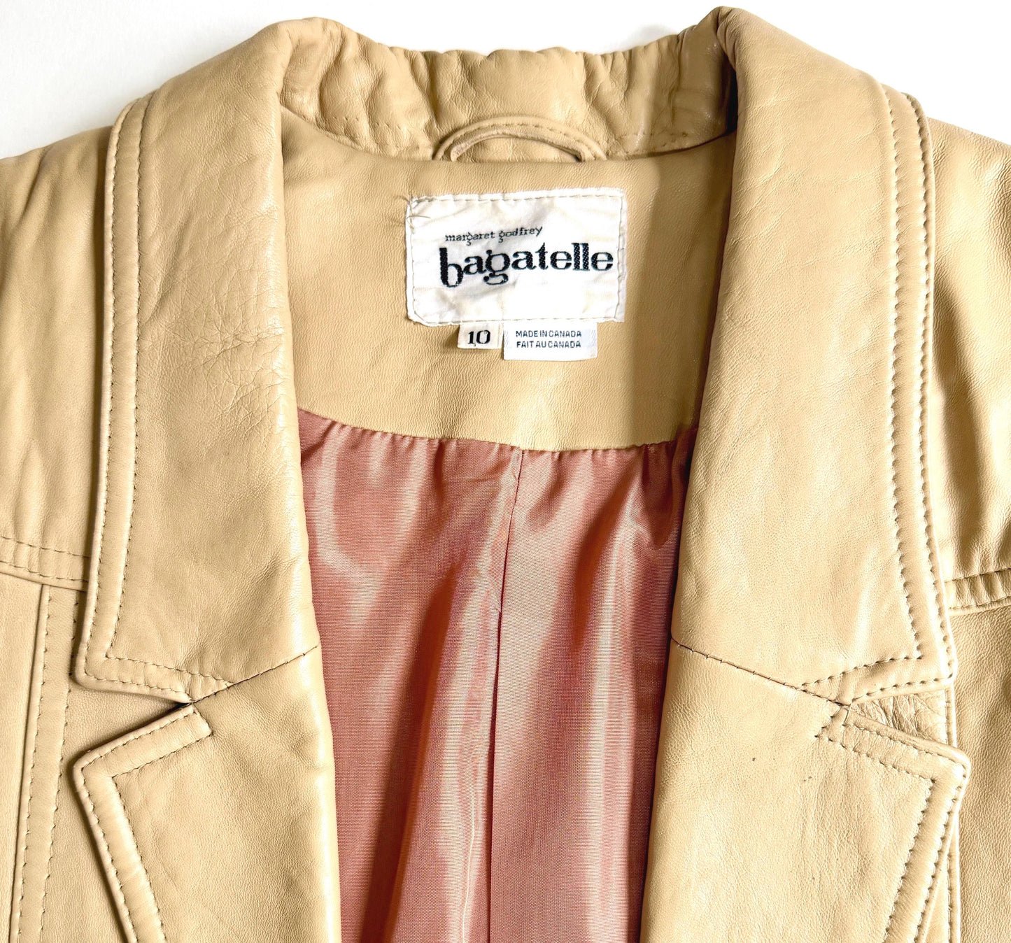 Vintage Beige Leather Jacket 80s 90s Loose Oversized Fit