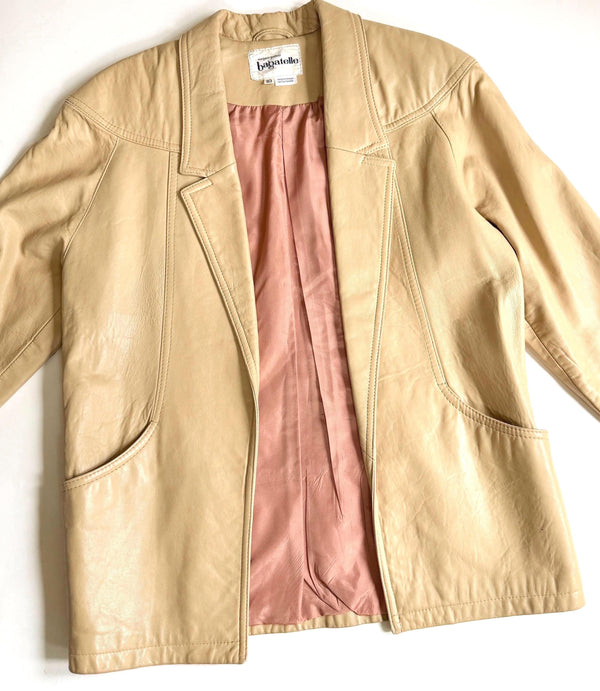 Vintage Beige Leather Jacket 80s 90s Loose Oversized Fit