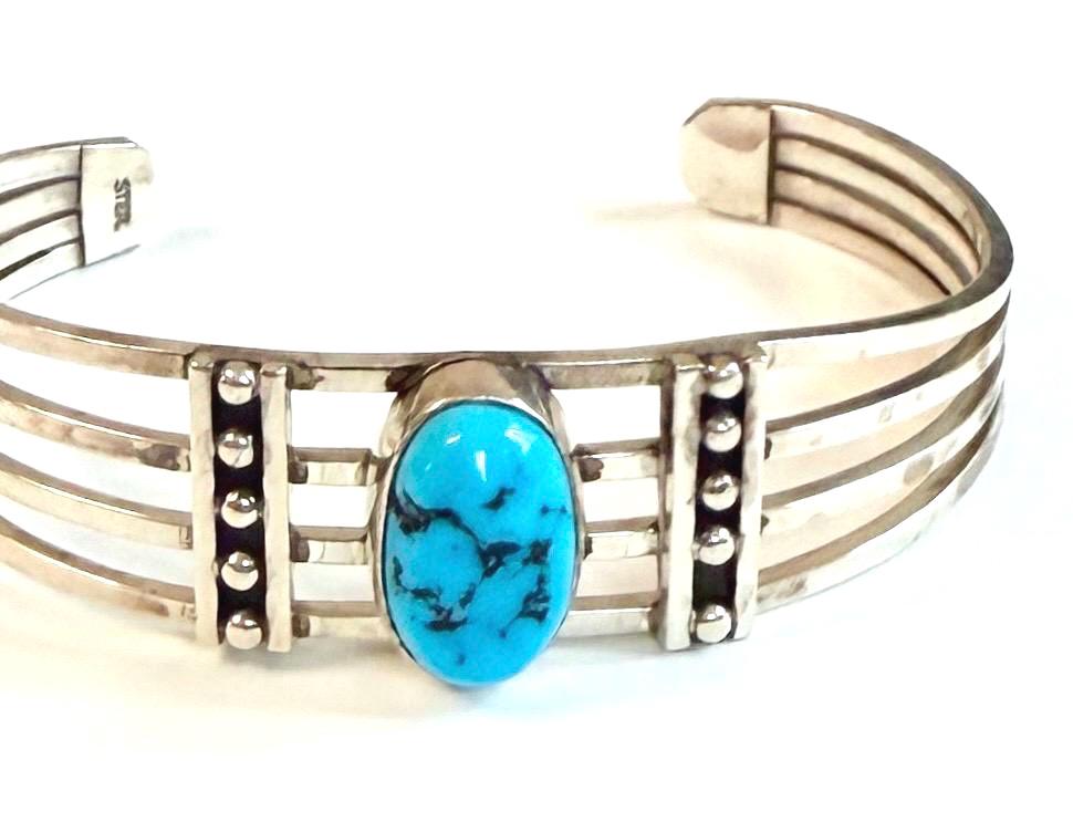Vintage Kingman Turquoise Cuff Bracelet Modernist Native American Navajo