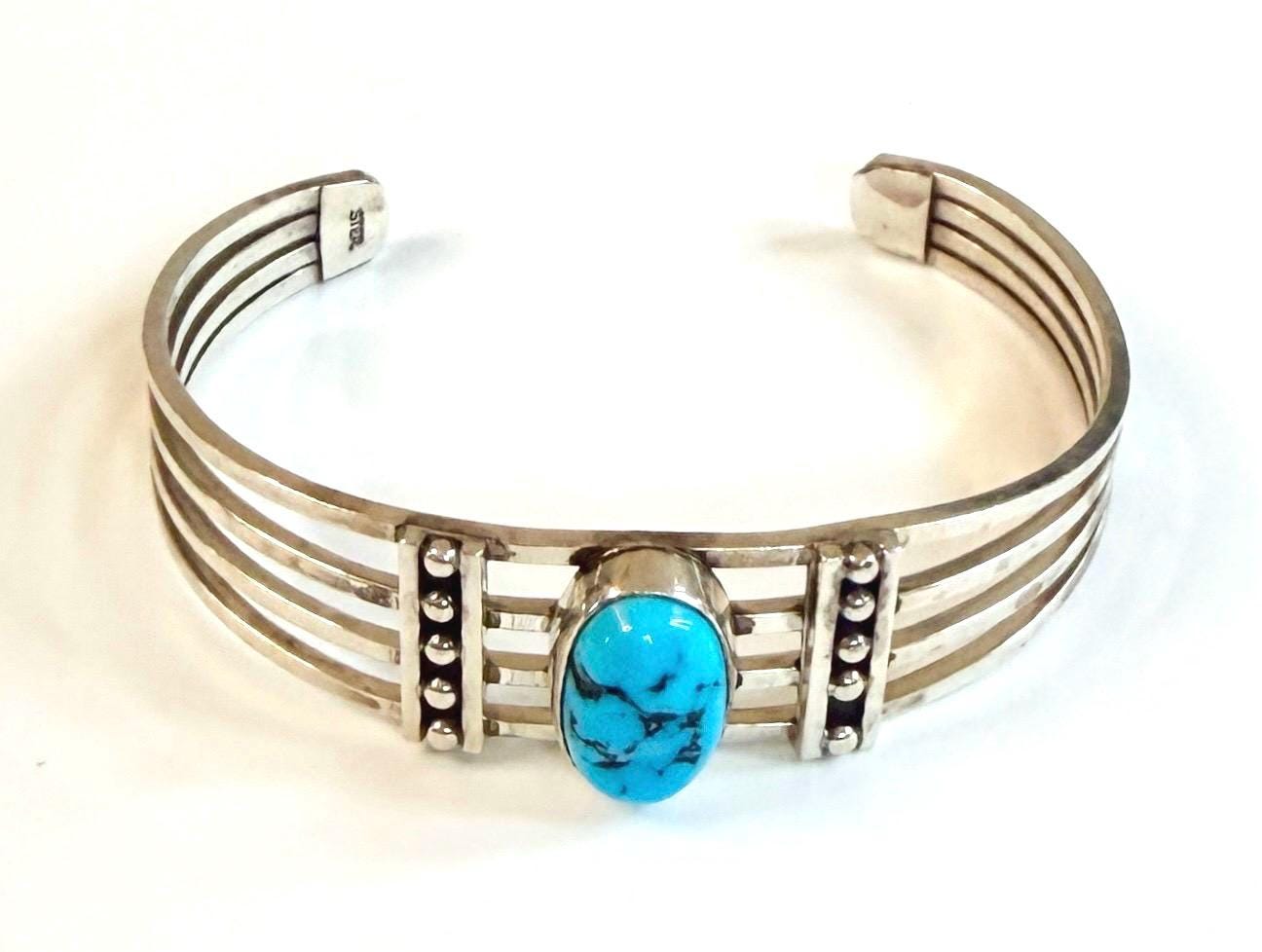 Vintage Kingman Turquoise Cuff Bracelet Modernist Native American Navajo