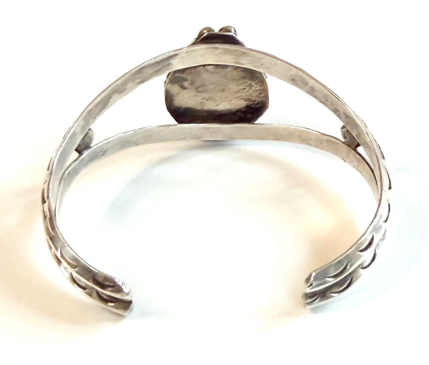 Vintage Navajo Turquoise Cuff Bracelet 60s 70s Signed Native American Sterling Silver