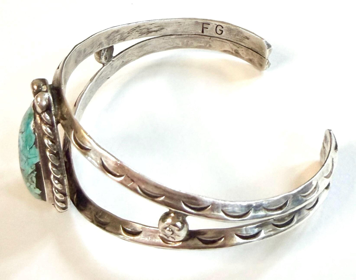 Vintage Navajo Turquoise Cuff Bracelet 60s 70s Signed Native American Sterling Silver