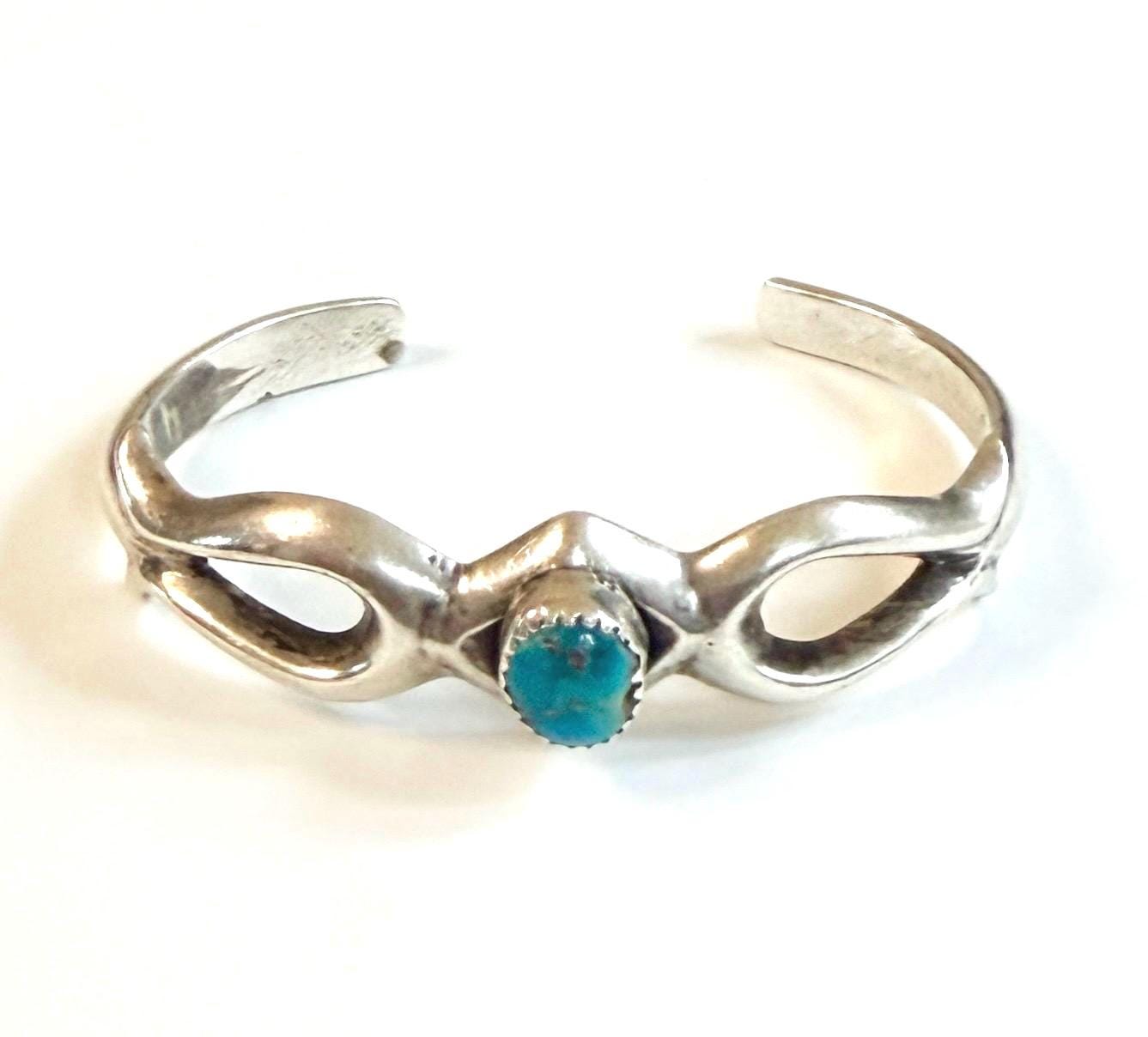 Vintage Cast Sterling Turquoise Cuff Bracelet Atkinson Trading Co Native American