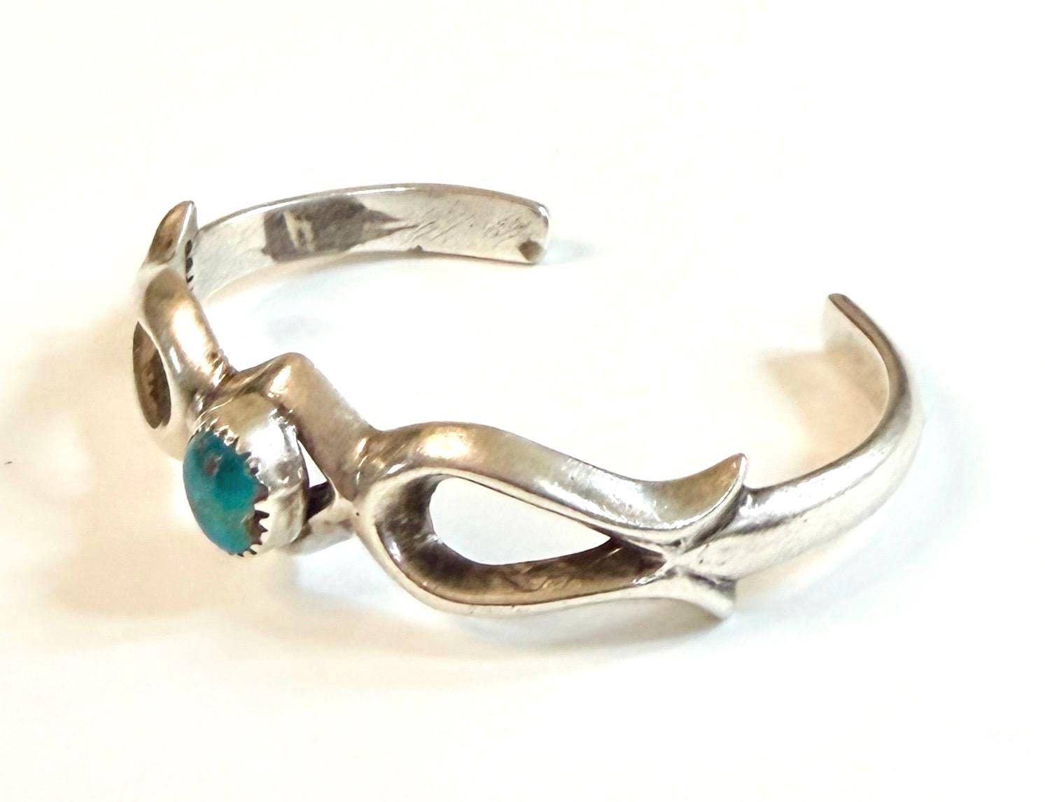 Vintage Cast Sterling Turquoise Cuff Bracelet Atkinson Trading Co Native American