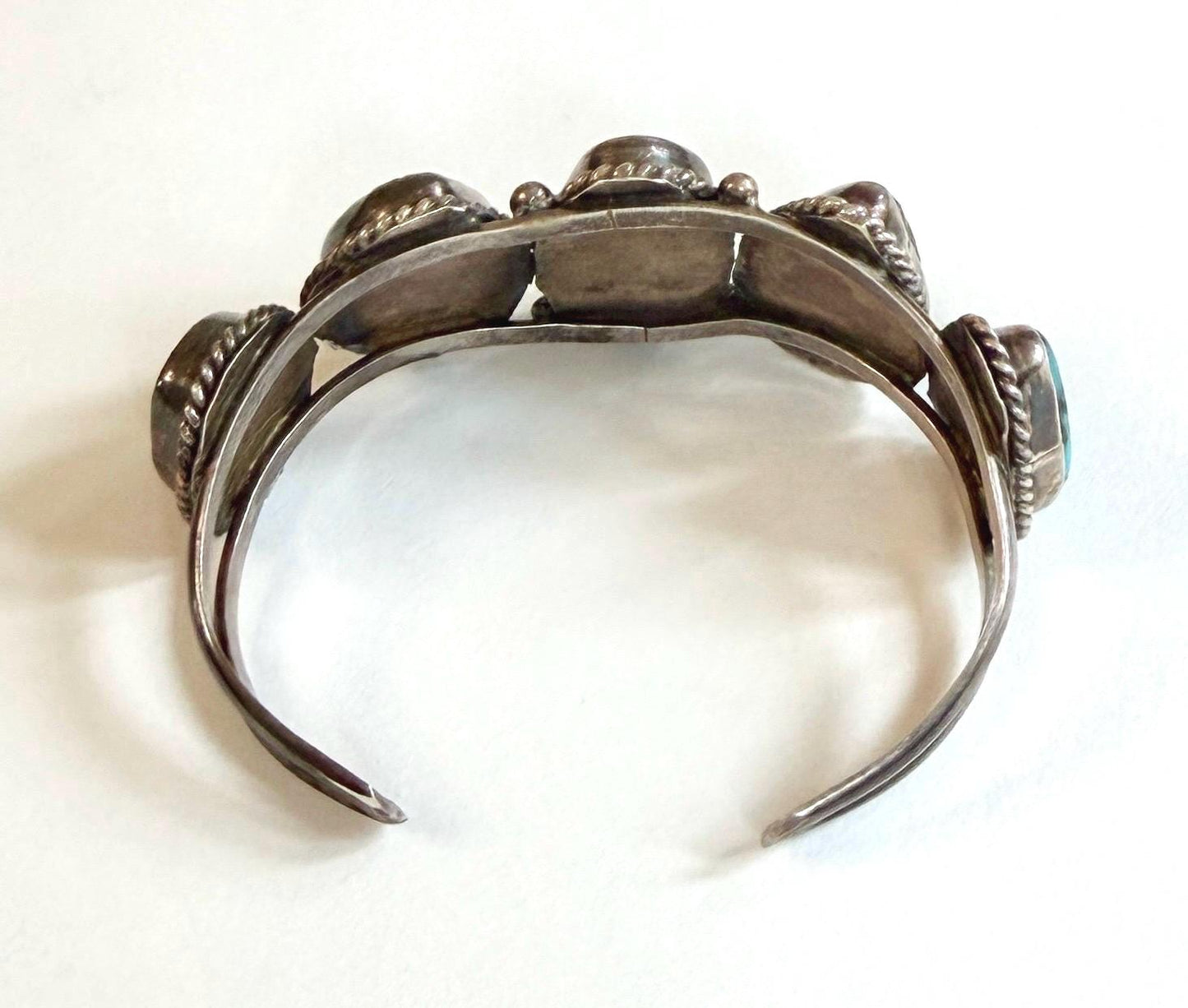 Vintage Navajo Five Stone Turquoise Cuff Bracelet 60s 70s Native American Sterling Silver