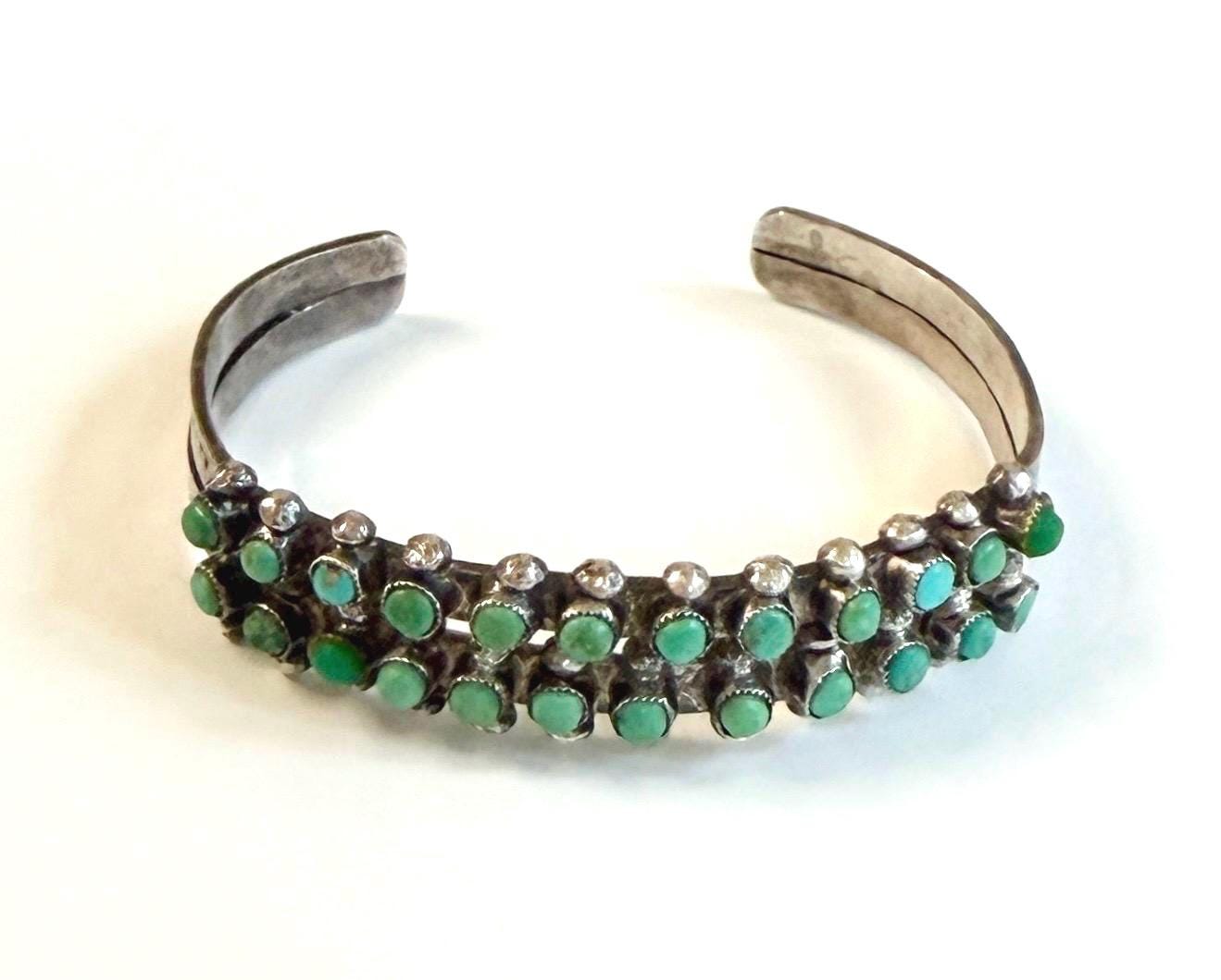 Vintage Snake Eye Turquoise Cuff Bracelet 30's 40's Native American Zuni