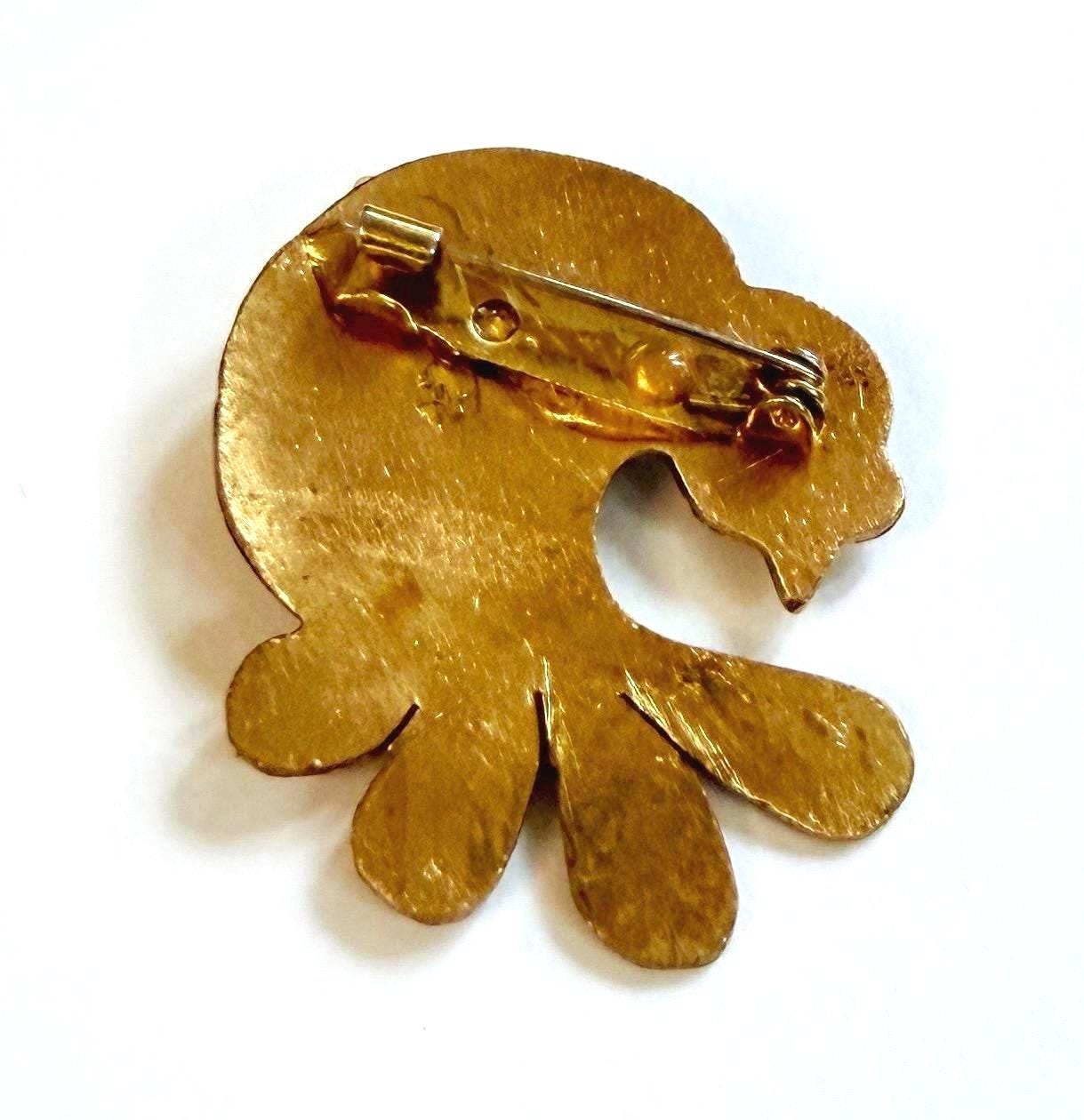 Vintage Gold Bird Brooch Pin Jade Green Stone