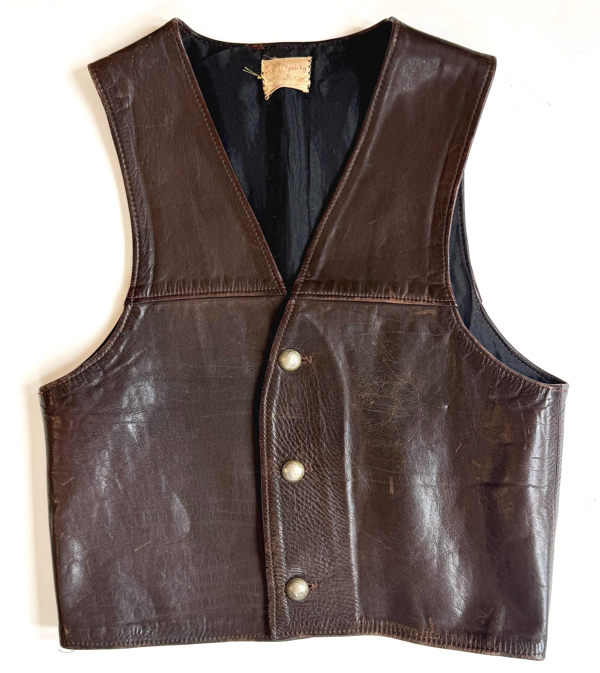 Vintage Handmade Buffalo Nickel Western Leather Vest